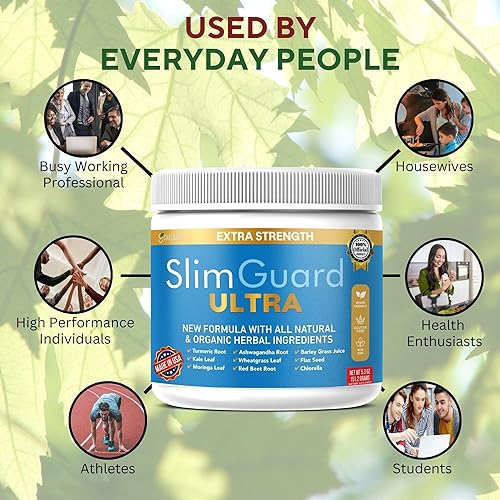 Miniatura 5 de SlimGuard Suplemento natural ultra extra fuerte con hierbas orgánicas, cúrcuma, hoja de moringa, pasto de trigo, 6.3 onzas, 28 porciones (2)