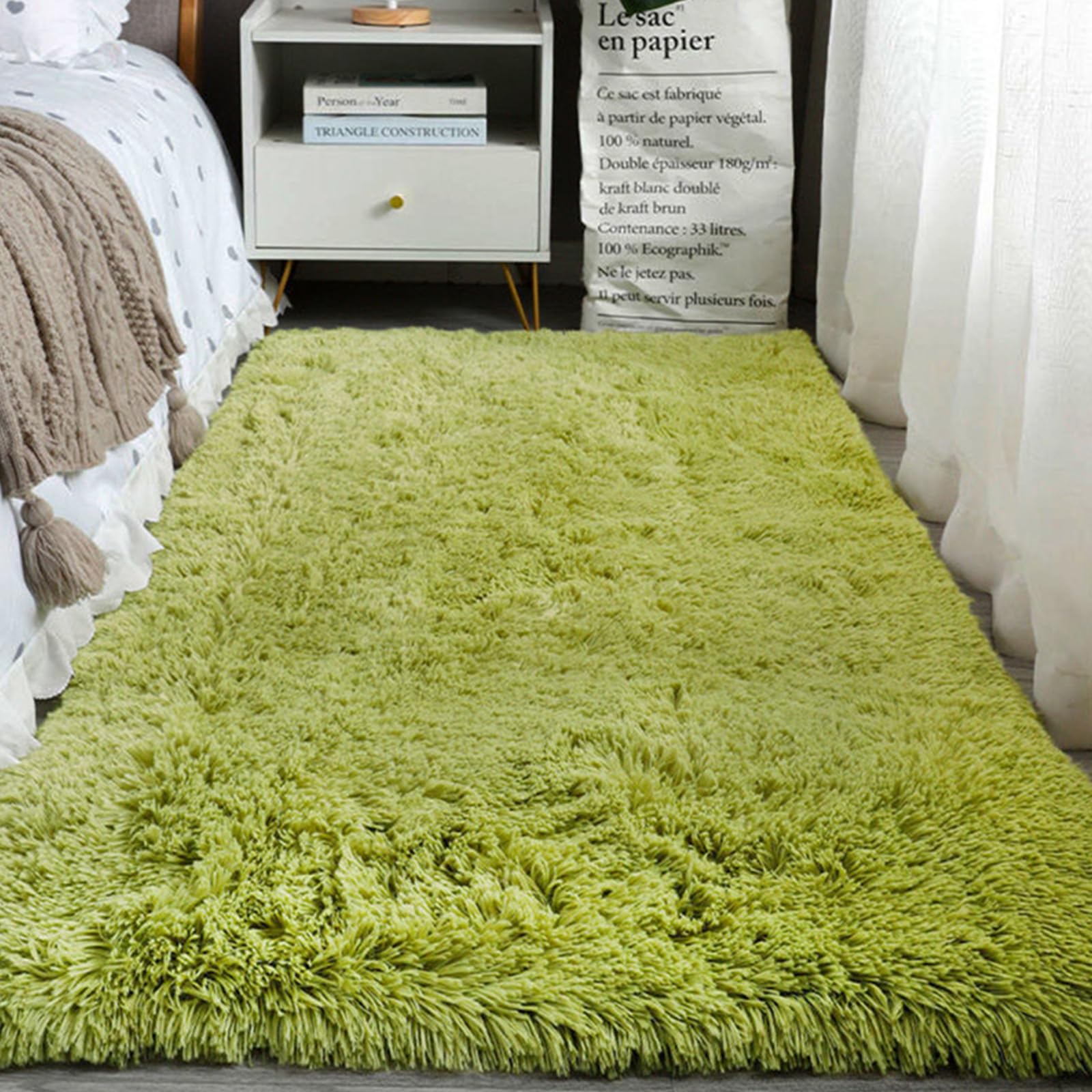 Mateju Alfombra Salon Grande Pelo Largo, Alfombras de Habitacion, Alfombras Peludas y Esponjosas Modernas Alfombra Interior Lavable Antideslizante Habitación (200x300cm,Verde Hierba)