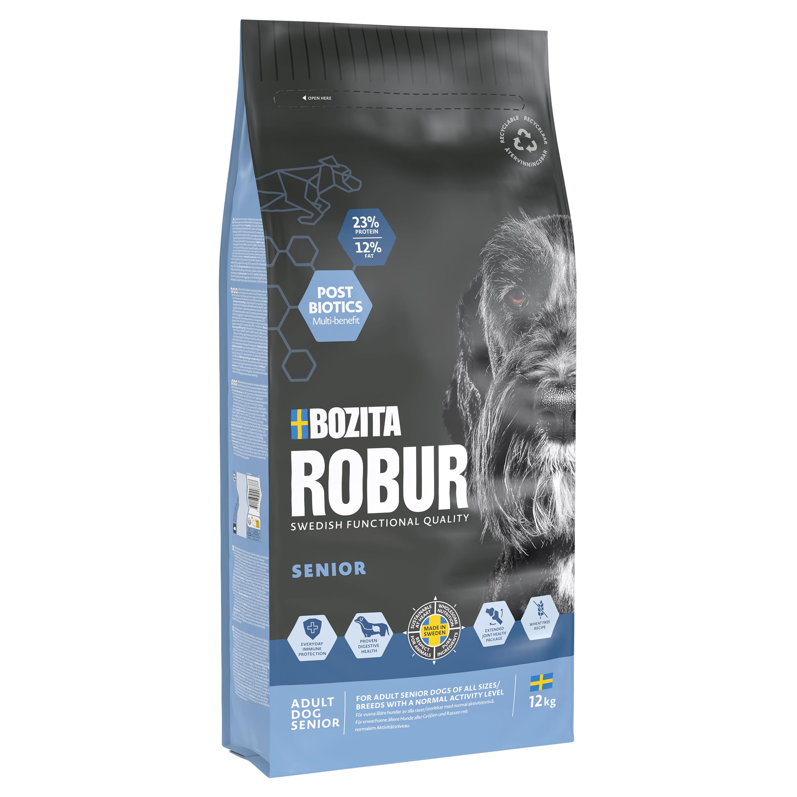 Bozita ROBUR Adult Senior Huhn 12kg - HUndefutter Trockenfutter mit hoher Akzeptanz, Postbiotika, ohne Weizen für deinen Vierbeiner mit viel Lebenserfahrung