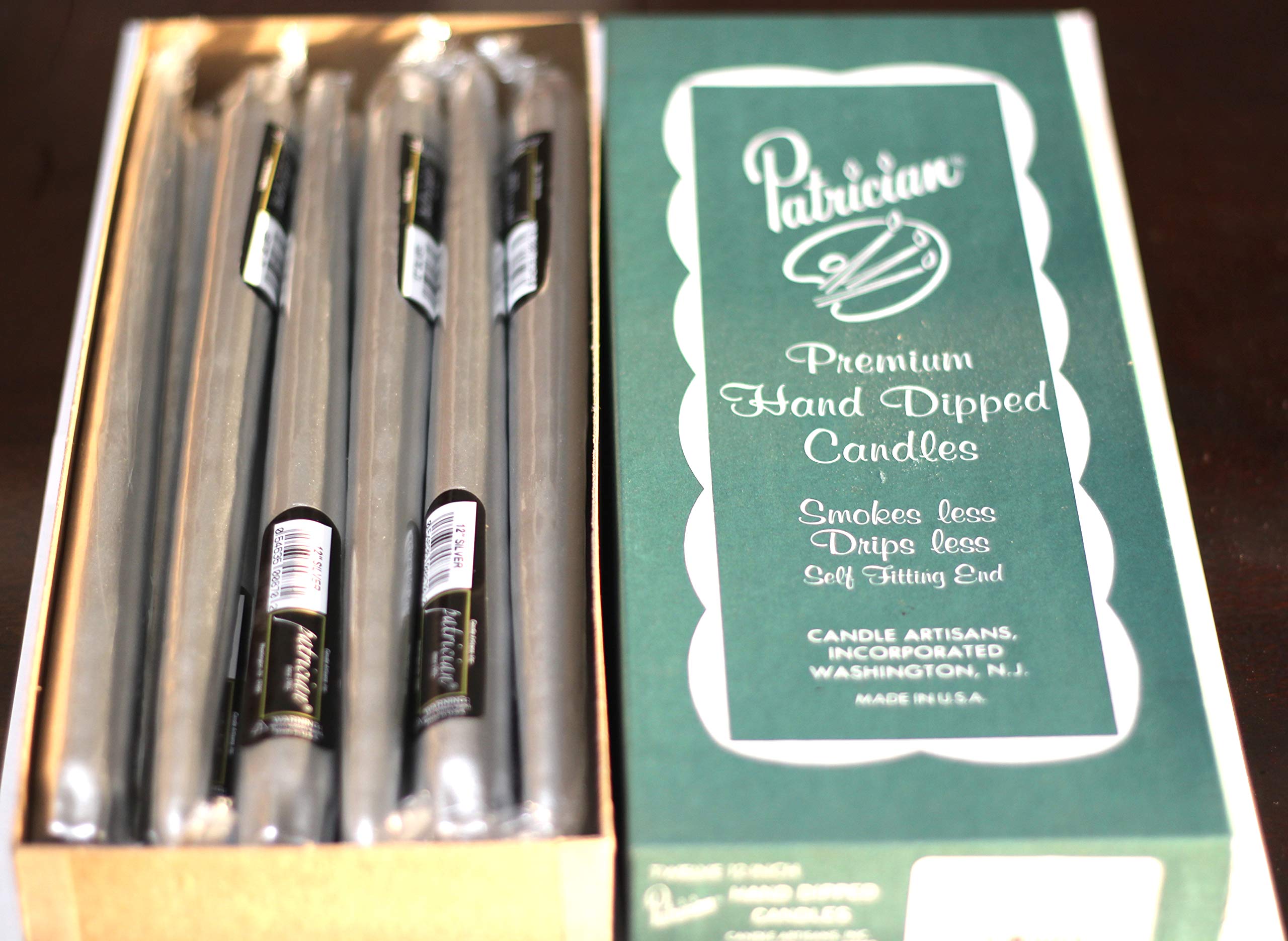 12'' Taper Candles Pack/12. Made in USA (Silver)