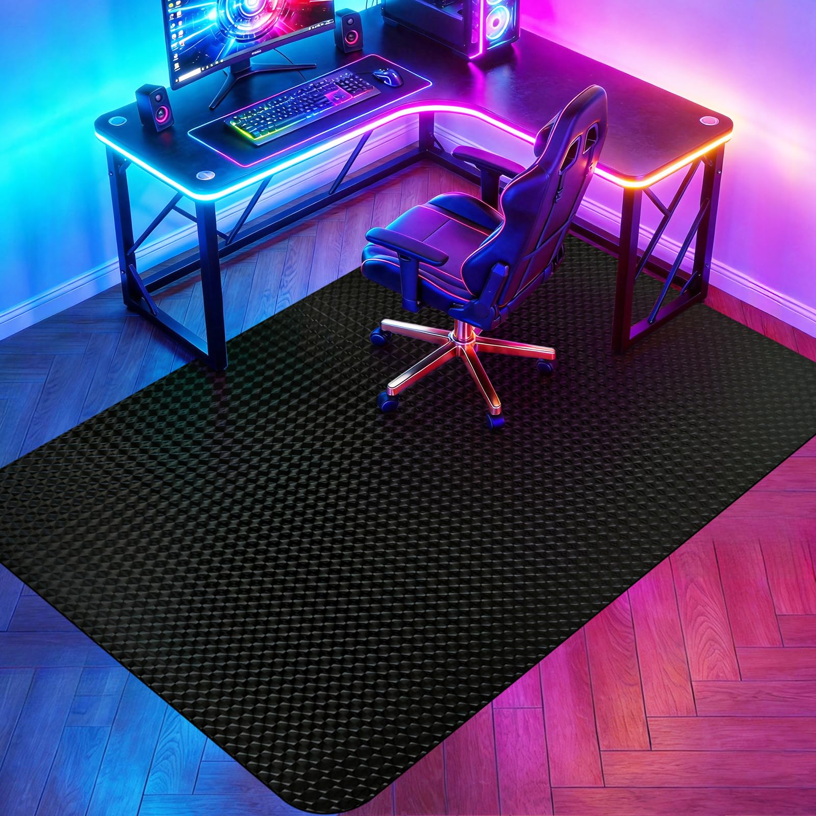 Vicwe Tapis de chaise gaming pour parquet en bois dur, grand tapis de chaise de bureau de 135 x 117 cm, tapis de chaise d'ordinateur en PVC, glisse facile, protection de sol pour chaise à roulettes