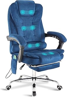 Blisswood Executive Office Chair For Home, 8 Point Massage Office Chair With Footrest & Lumbar Support, Computer Desk Chairs Swivel Recliner Chair For Home Office (Velvet Blue)