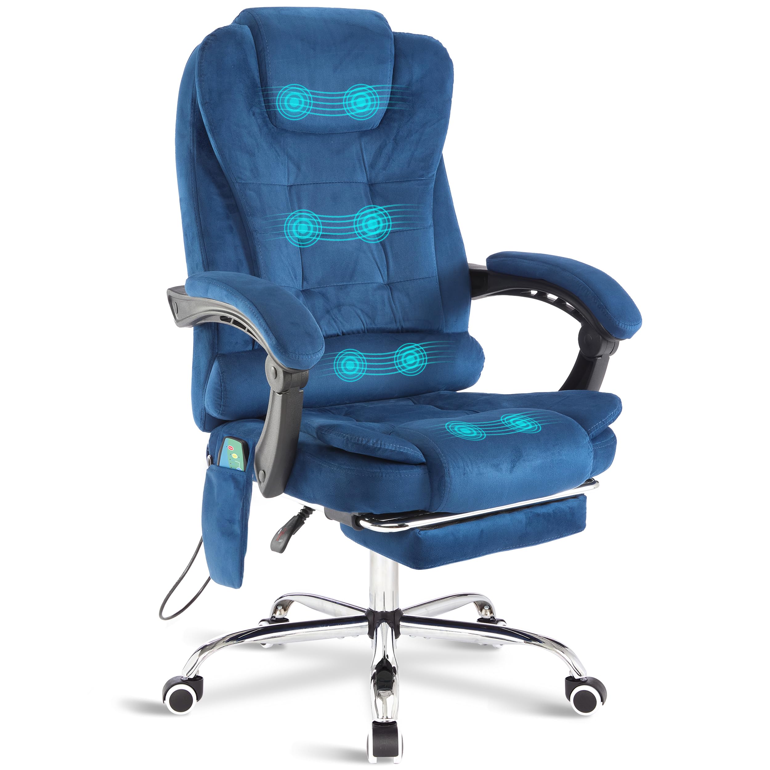 Blisswood Executive Office Chair For Home, 8 Point Massage Office Chair With Footrest & Lumbar Support, Computer Desk Chairs Swivel Recliner Chair For Home Office (Velvet Blue)