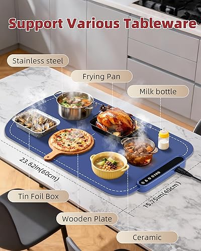 Miniatura 7 de Tapete de calentamiento para alimentos, bandeja de calentamiento eléctrico de calentamiento rápido mejorada con 7 niveles de temperatura y 8