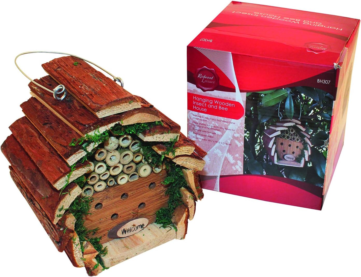 Redwood Leisure BB-BH307 Hanging Wooden Insect and Bee House - Wood