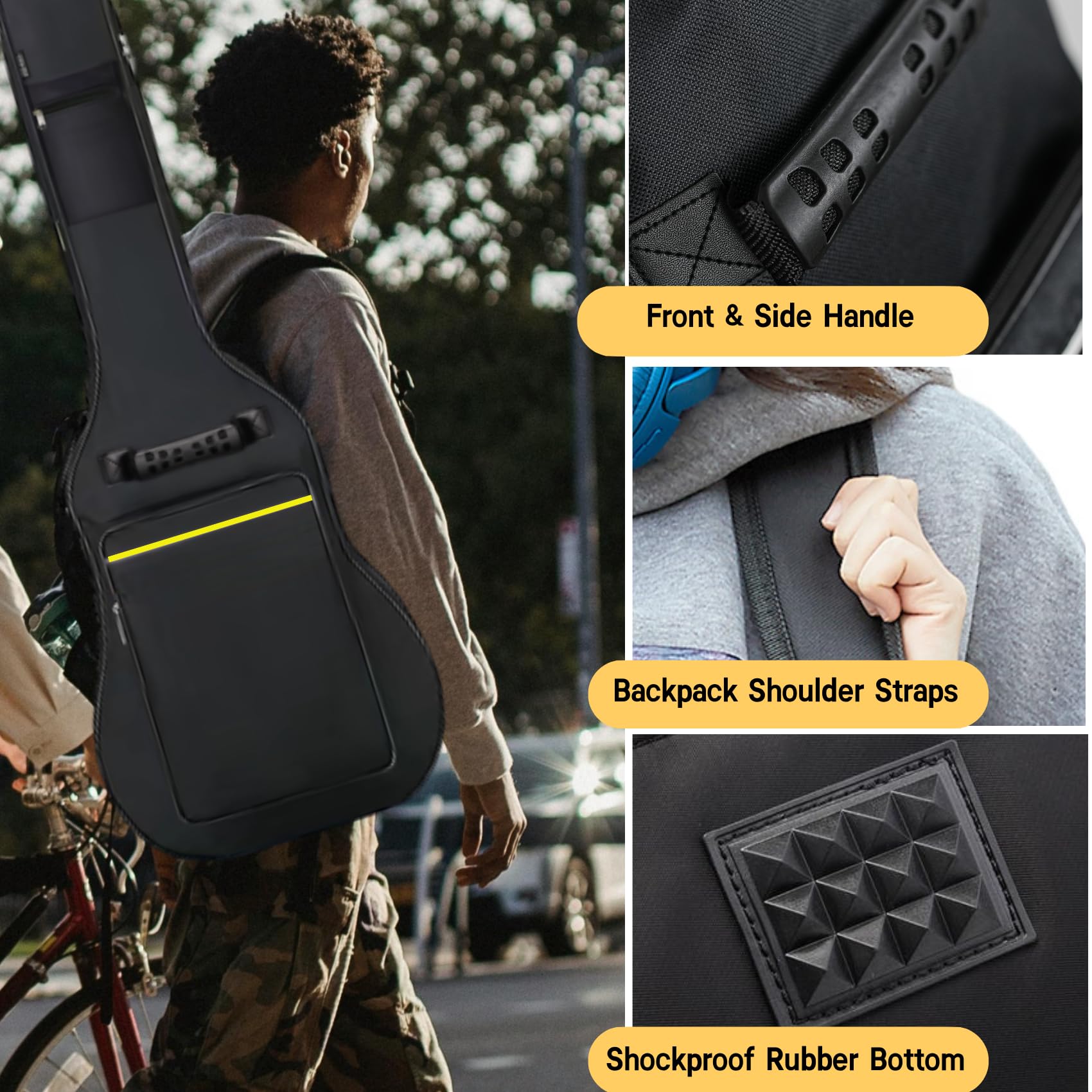 GIGKOUKI Tasche für Akustikgitarre, 0,9 cm dicke Polsterung, für 99 - 101,6 - 104,4 cm (39 - 40 - 41 Zoll) Akustikgitarre - klassische Gitarre, wasserabweisend, doppelt verstellbarer Schultergurt