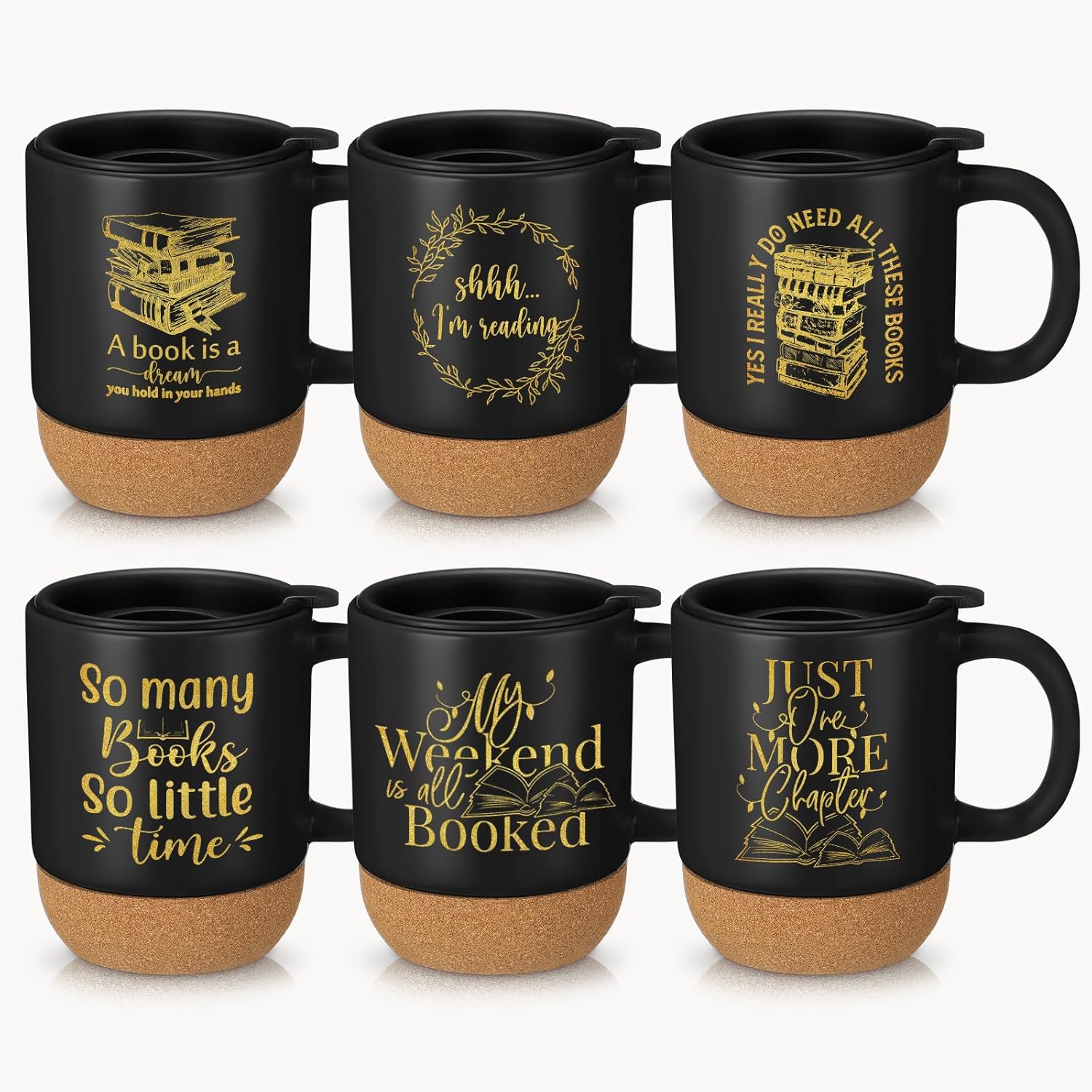 6 Pcs Book Lovers Gift Ceramic Cups Librarians Coffee Drinking Mug 13.5oz Mugs Gift for Book Lovers Teacher Bookworm Writer Reader Library Reading Supplies Graduation