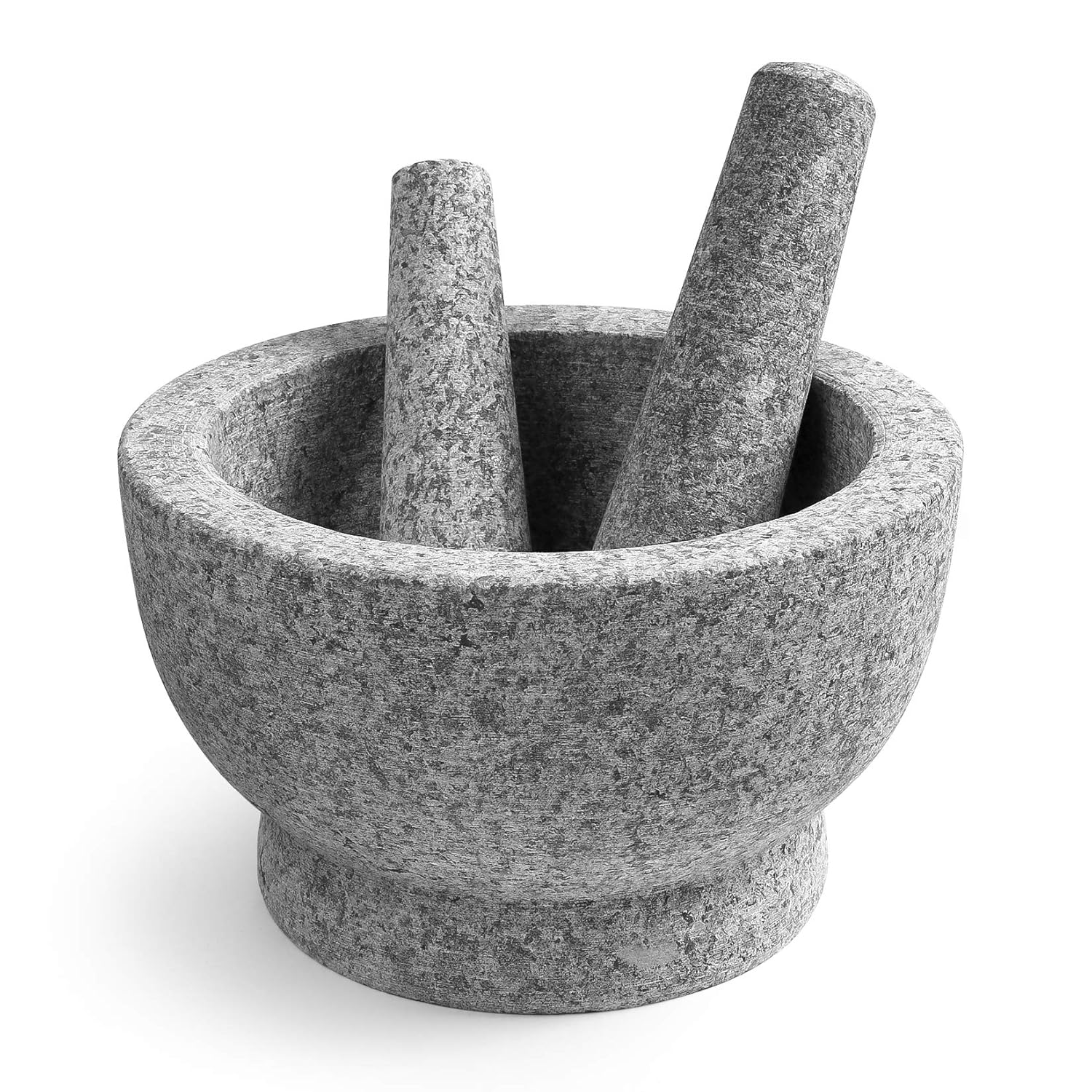 TENINYU 8 Inch Granite Mortar and Pestle Set - 5 Cup Capacity, 2 Pestles, Unpolished Heavy Stone for Spices, Pesto, Guacamole
