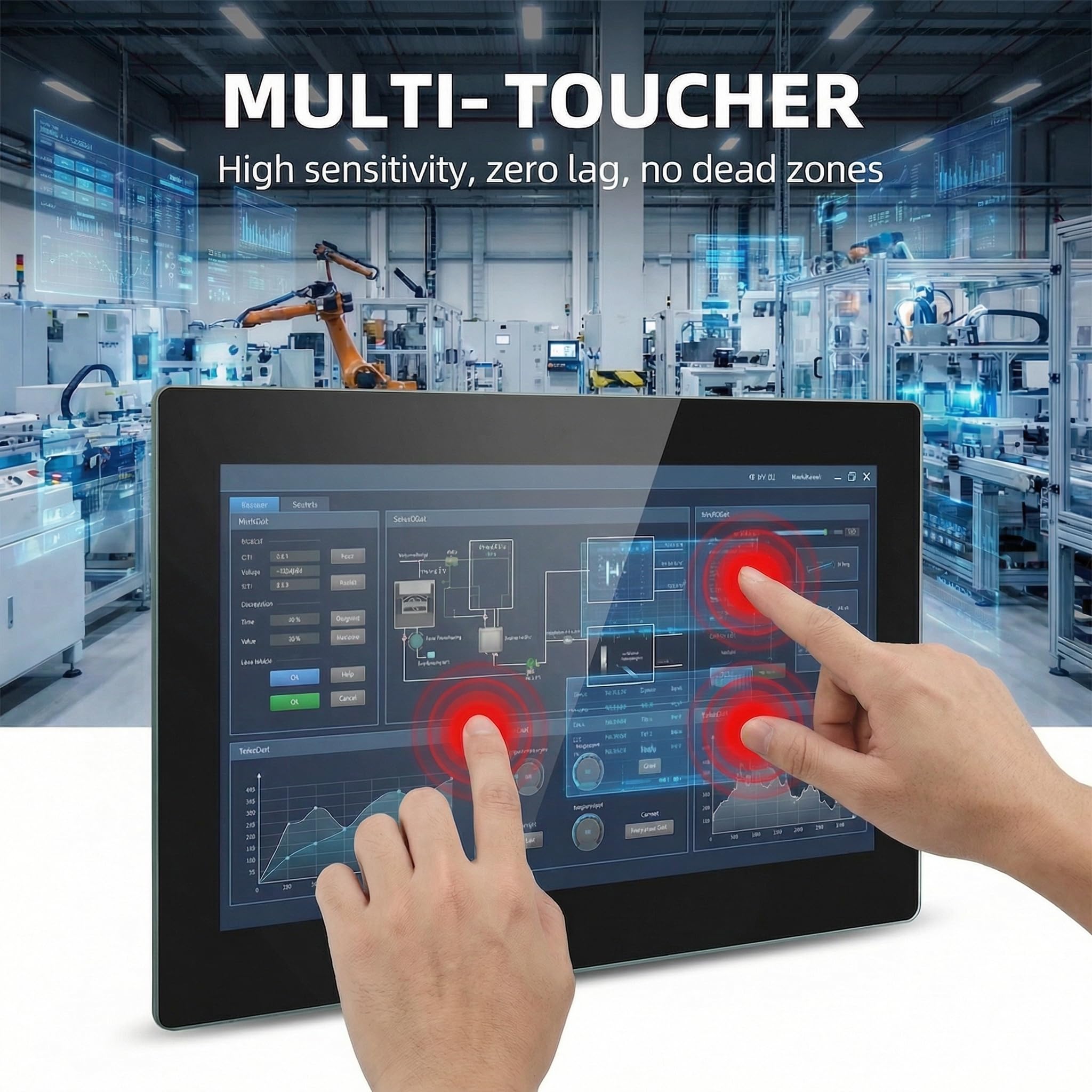 VSDISPLAY Monitor industriale di tocco di 13.3 pollici, 1920×1080, 300 nits | IP65 anteriore, tocco di 10 punti, ampio angolo di visione, corpo del metallo