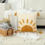 Boho Decorative Throw Pillow Covers 12x20, Woven Tufted Sun Lumbar Pillow Covers with Tassels Modern Abstract Pillowcase for Sofa Bedroom Living Room Home Decor, Yellow
