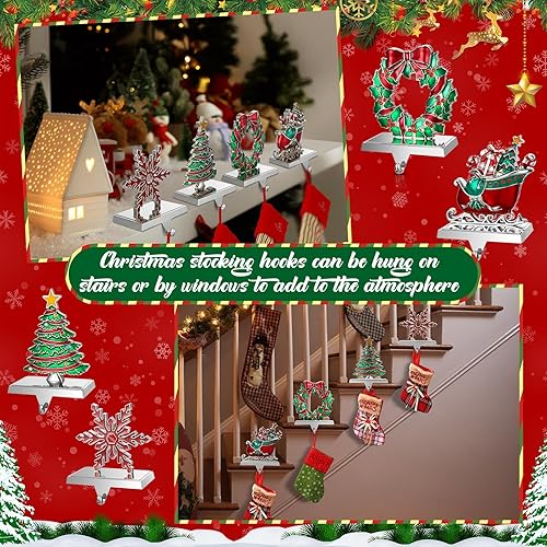 Miniatura 6 de Zhengmy 4 soportes de calcetines de Navidad para mantel, reno, copo de nieve, muñeco de nieve, pino, árbol de Navidad, soportes de metal para