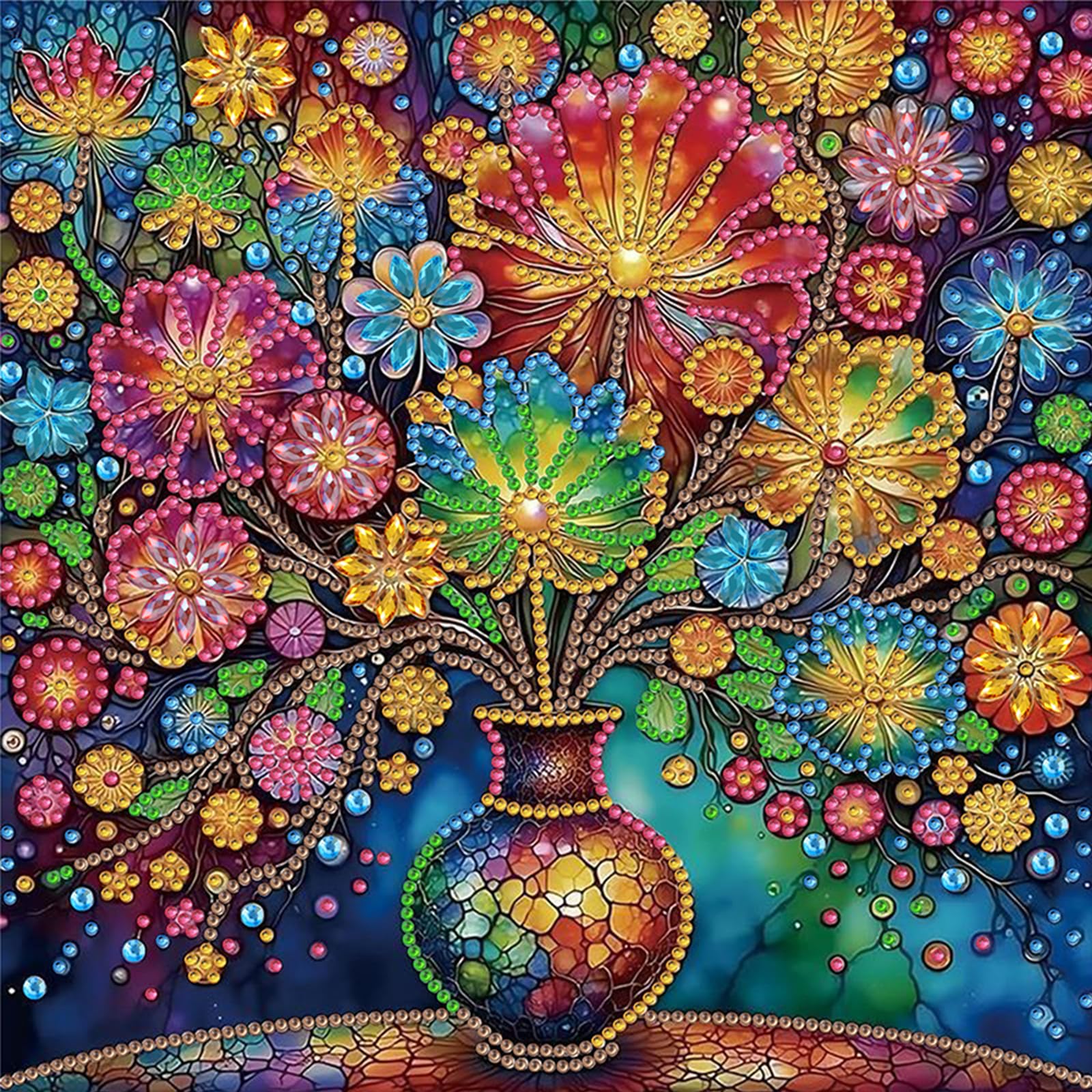 Colorful Vase Special Shaped 5D DIY Partial Drill Diamonds Dots Gem Art Kits 11.81 X11.81inch for Adults Beginners Home Decor
