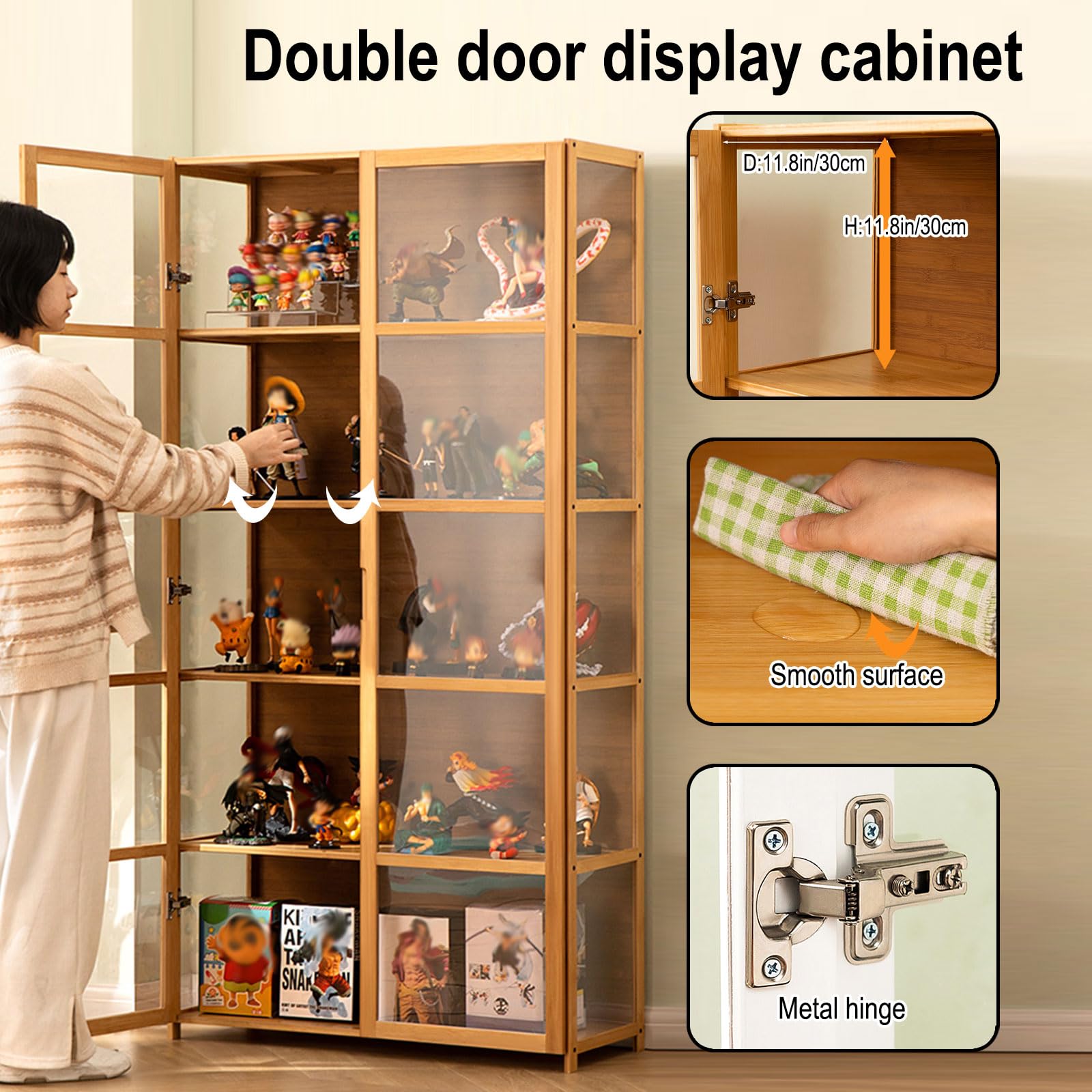 vitrinas para colecciones vitrina expositora vitrina vitrina cristal vitrinas de cristal Marco de bambú natural, la puerta del gabinete está dividida, sellada y a prueba de polvo, fácil de instalar y