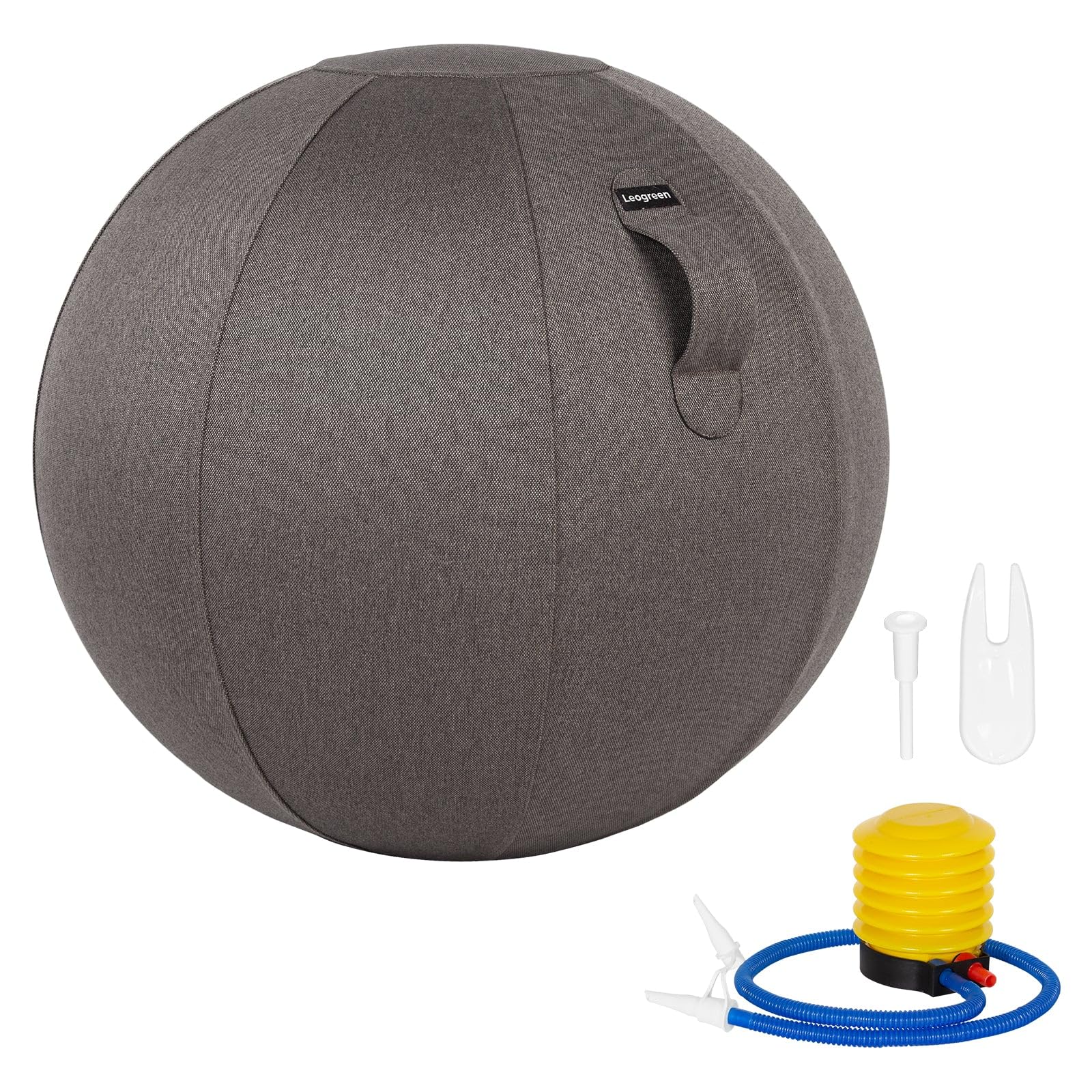 Leogreen Stoff-Sitzball 65cm Gymnastikball Ergonomisch Sitzen im Büro Zuhause Ballstuhl Pezziball für Schwangerschaft, Yoga Fitness Ball mit Stoffbezug, Grau