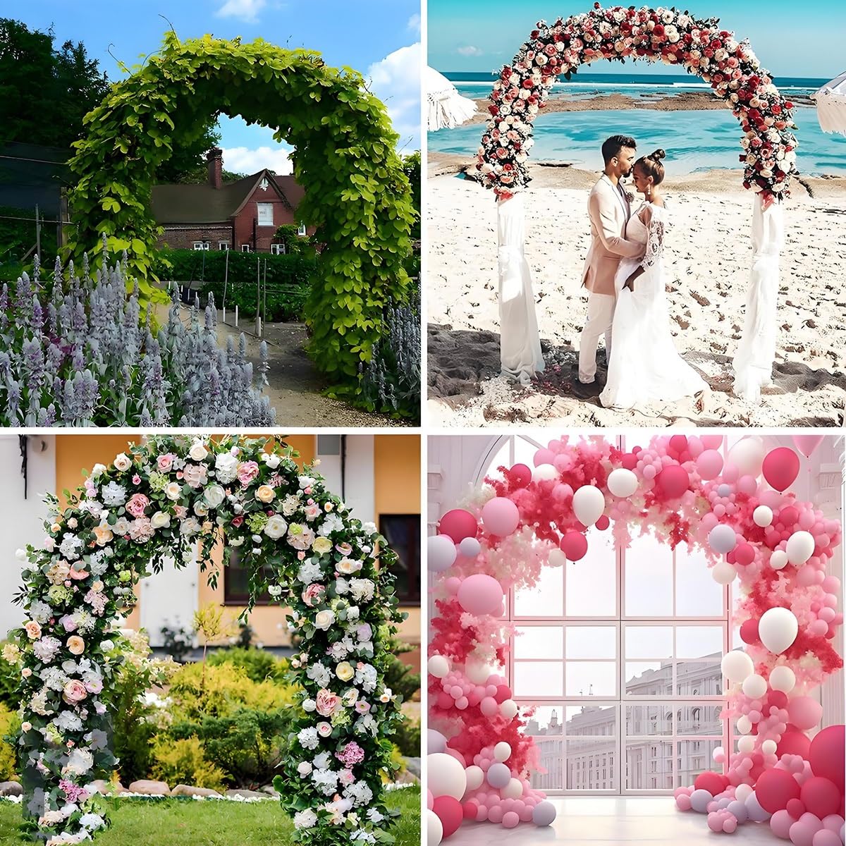 Arco da giardino in metallo robusto resistente alle intemperie supporto per rose galvanizzato con base per decorazione di nozze 2,2 m finitura nera resistente alla ruggine.