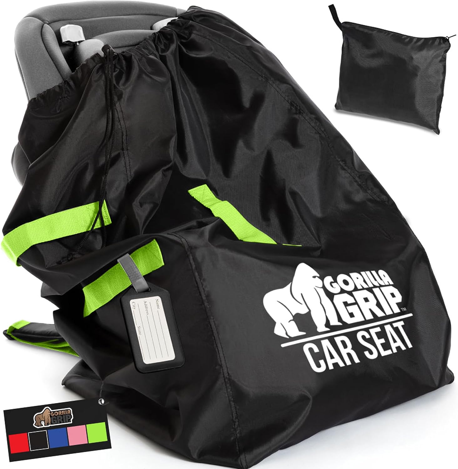 Gorilla Grip Car Seat Travel Bag, Water Dirt and Tear Resistant, Easy Carry Padded Backpack Covers for Airplane, Gate Check Bags Infant Booster Convertible Carseat Plane Cover, Fluorescent