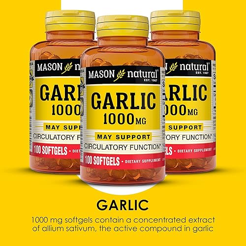 Miniatura 4 de MASON NATURAL Aceite de ajo de 1000 mg, corazón saludable, apoya la función circulatoria, mejora la salud cardiovascular, 100 unidades, paquete de 3