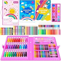 iBayam 149-Pack Art Supplies: Complete Drawing Painting Kit with Coloring Book, Watercolor Pens, Crayons, Pastels - Pink Portable Case for Adults
