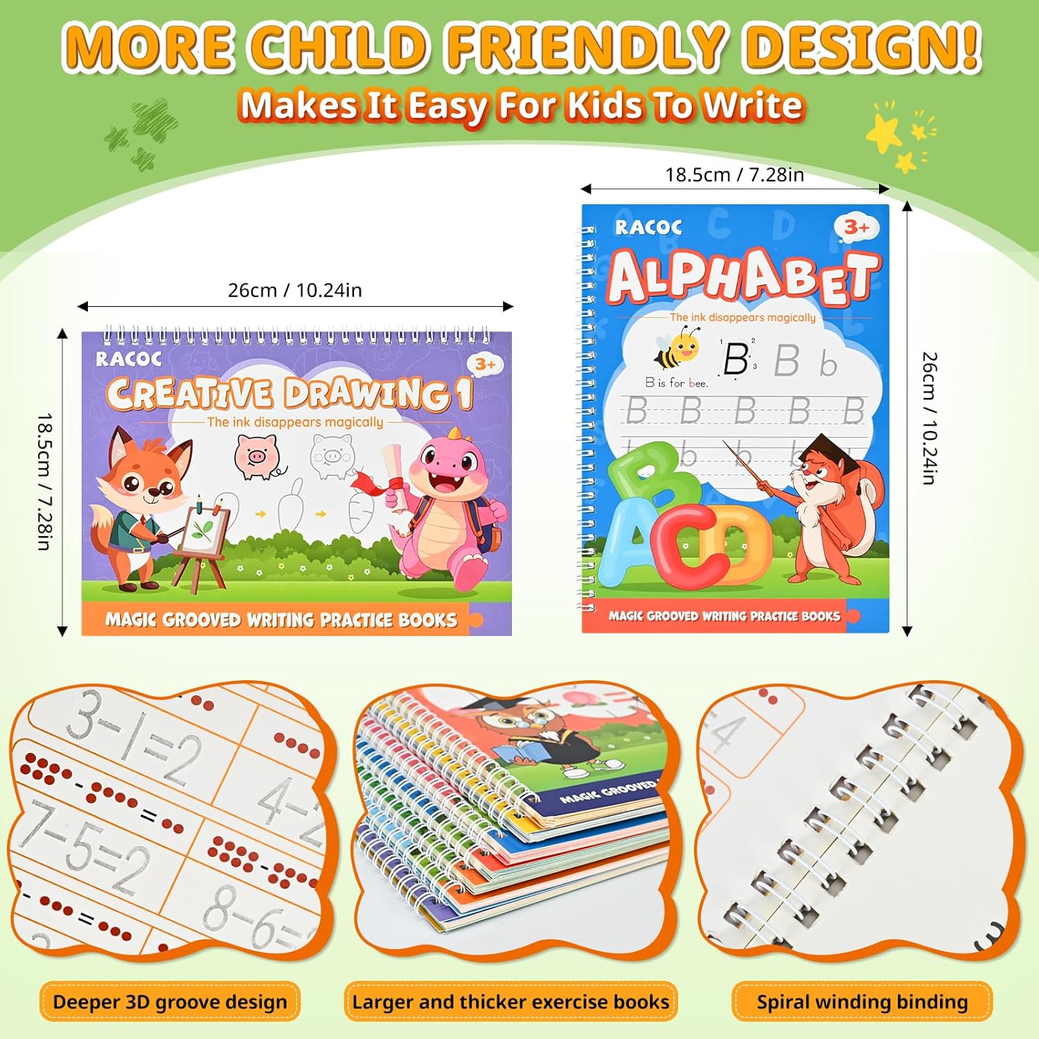 Magic Grooved Writing Practice for Kids, 7 Pack Reusable Grooved Handwriting Workbooks 6 Pens and 6 Refills for Ages 3-5 Kids, Large Writing Practice Books for Preschool Learning Activities thumbnail