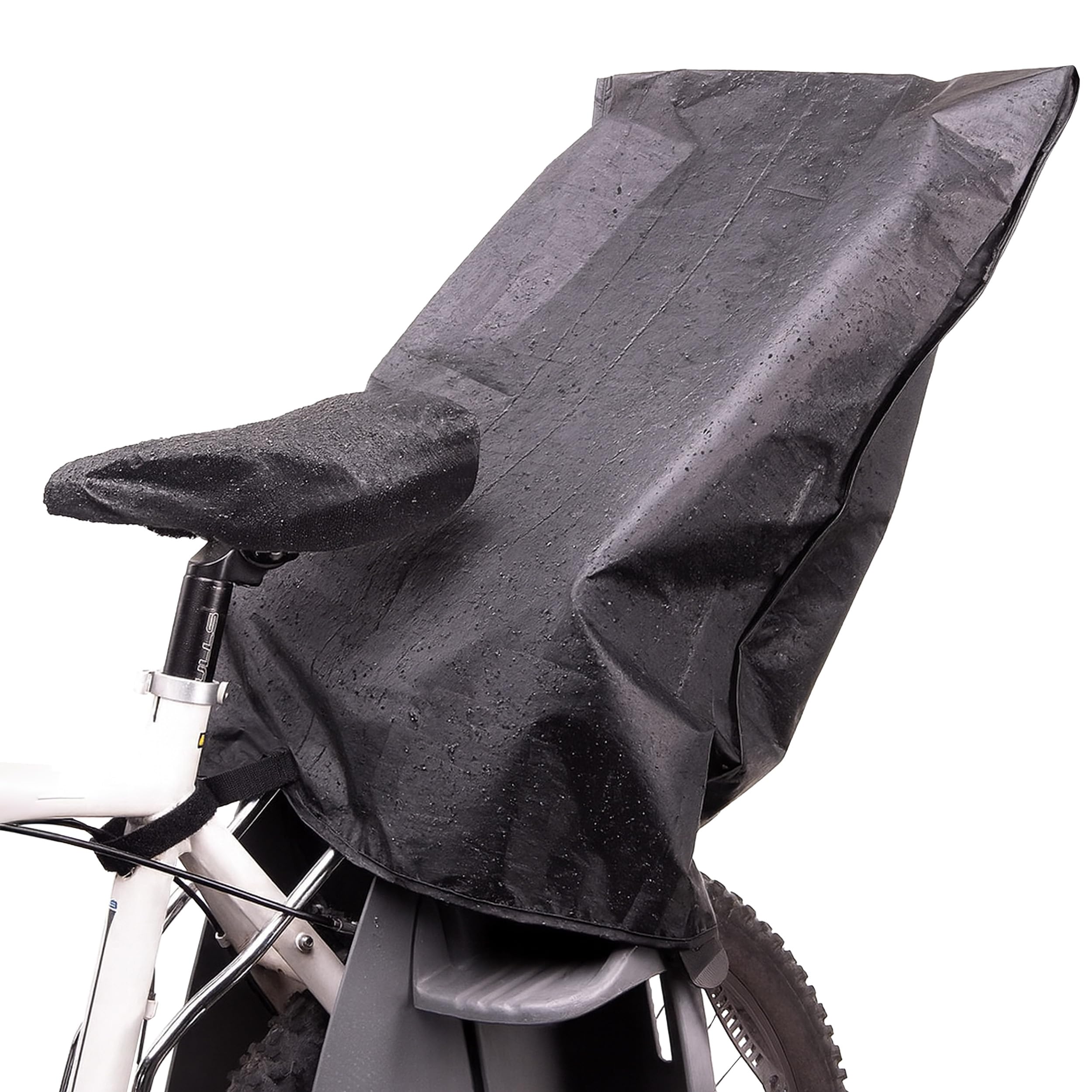 Zamboo Regenschutz für Fahrradkindersitz mit Sattelschutz – wasserdichte Abdeckung/Regenhülle für Kinder Fahrradsitz hinten (passend für Römer, Hamax, Thule u. a.) – Schwarz