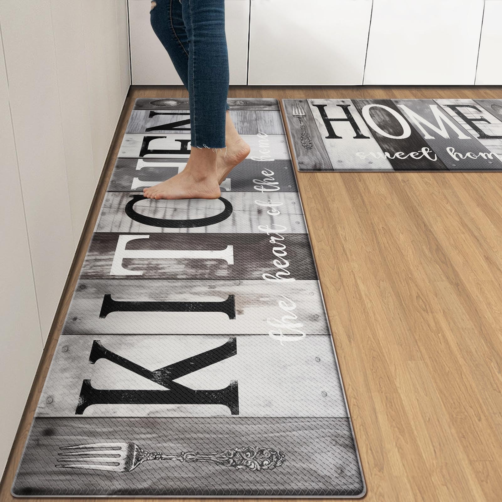 Arttown Anti-Fatigue Kitchen Rug Set of 2, Waterproof Non-Slip, Wooden — image 1