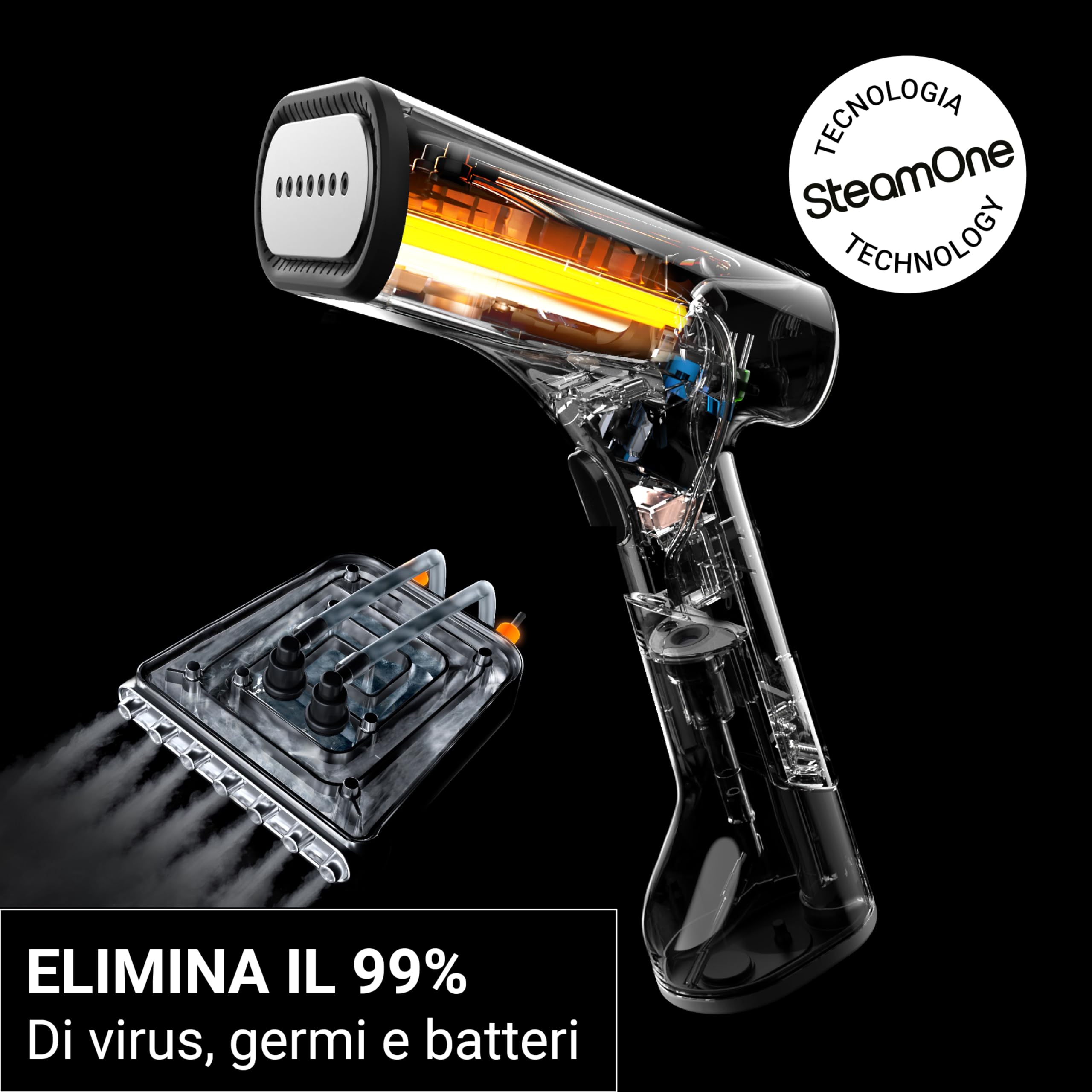 SteamOne - Ferro da Stiro Verticale 1800W - Stiratrice Verticale Portatile - Ferro a vapore da viaggio - Serbatoio Acqua 120ml, togliere le pieghe Facile e Veloce - EUDTC120B Simon XL