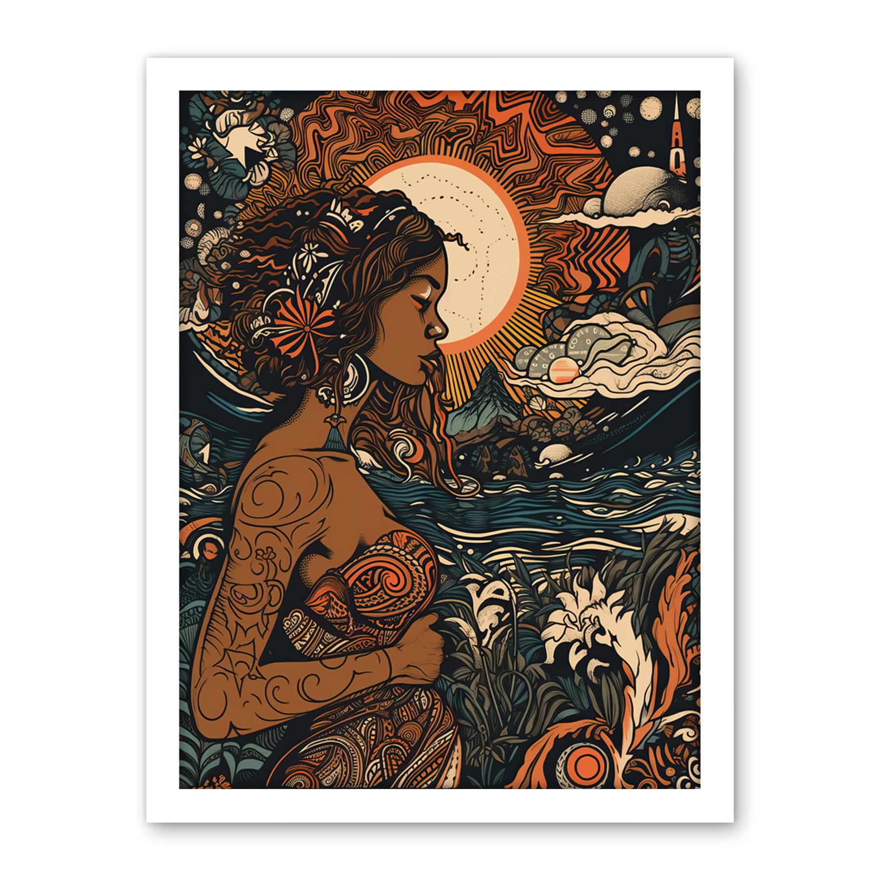 Artery8 Gaia Mother Nature Modern Art Nouveau Folk Art Artwork Framed Wall Art Print 18X24 Inch