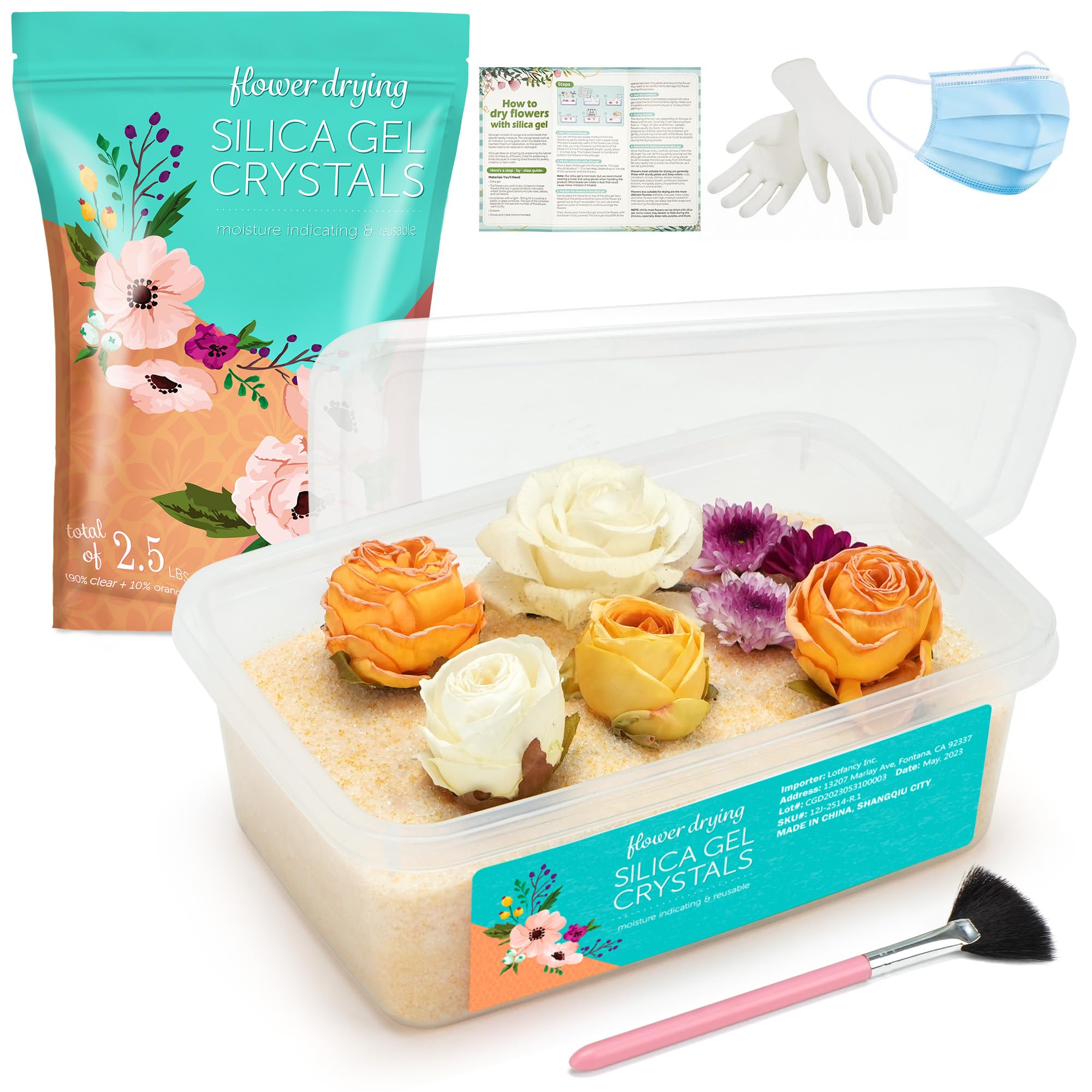 LotFancy Silica Gel Flower Drying, 2.5 LBS Color Indicating Silica Crystals for Wedding Bouquet Preservation