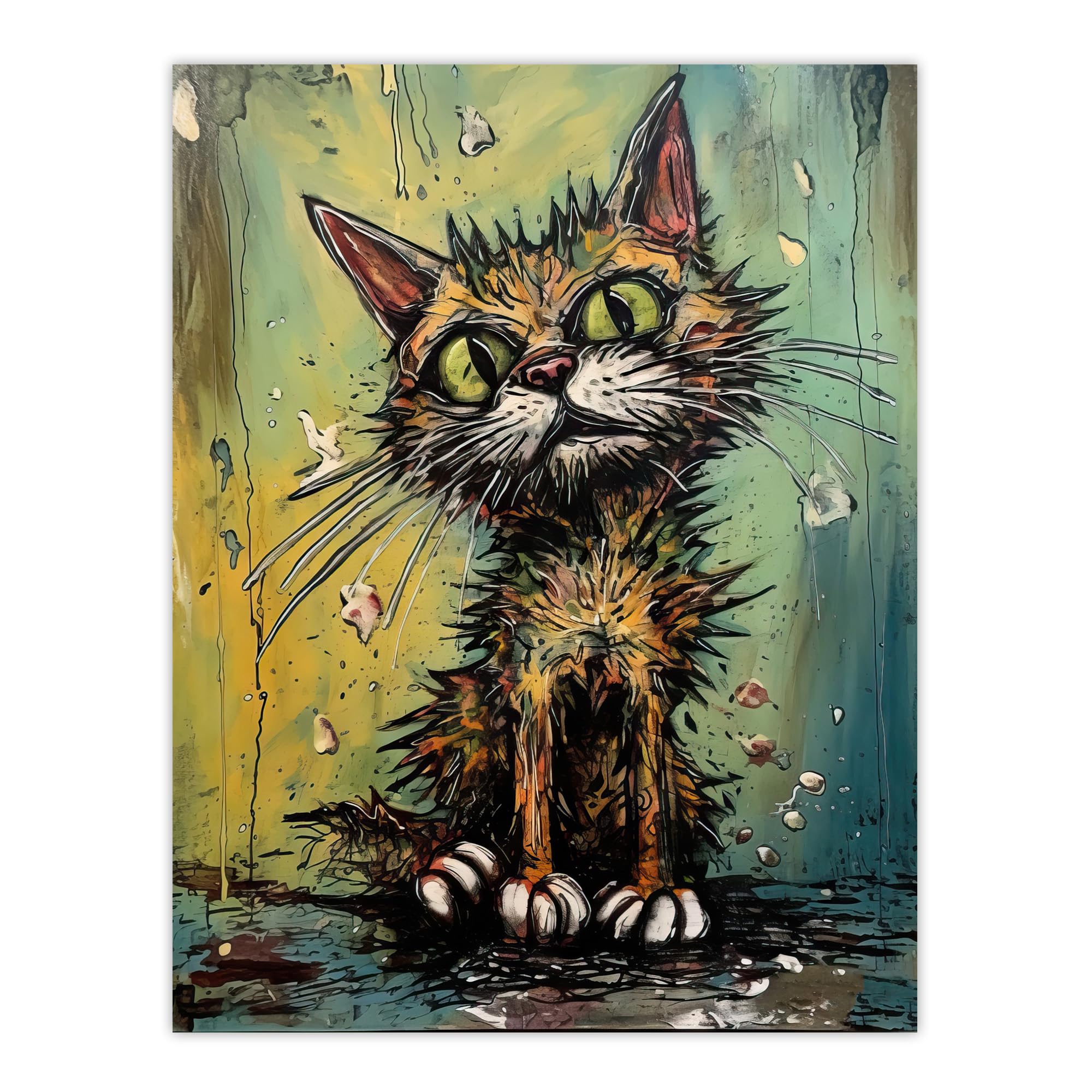 Artery8 Alley Cat Stray Scruffy Moggie Painting By Tom Jones Extra Large XL Wall Art Poster Print, Unframed 24X32", 81L x 61W cm