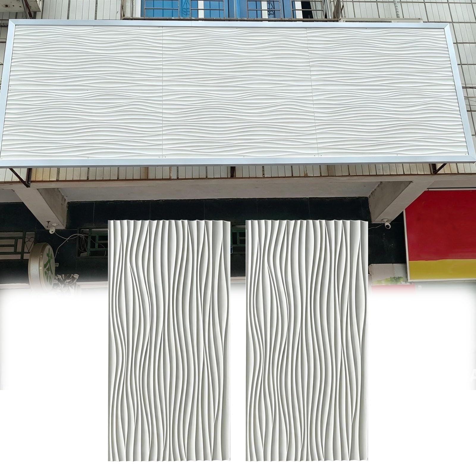 Pannelli Decorativi per Pareti Pannelli Murali 3D Ondulati in PU | Revestimiento de Pared Exterior Impermeable para Fachadas de Tiendas, Paquete de 2, Modernos Paneles 3D para Rótulos