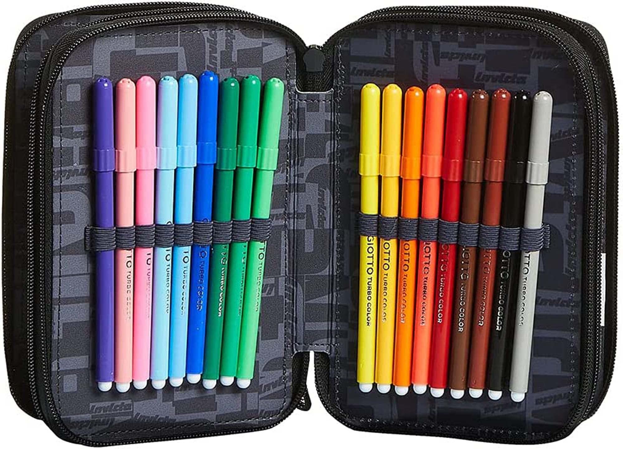 Invicta Astuccio 3 Scomparti, Camo Squared, Blu, Completo Di Matite, Penne, Pennarelli, Scuola Elementari e Medie