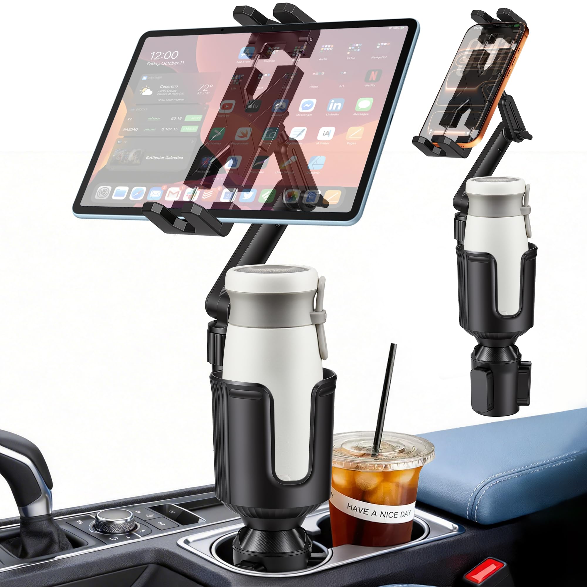 Photo 1 of Peastrex Cup Holder Tablet Mount, Ipad Cup Holder Car Mount Expander [2026 Upgraded] with 22" Height Adjustable Arm for Tablet iPhone 3-13in iPad Pro Air Mini, Fire, iPhone 15, Galaxy S24 Z Fold 5