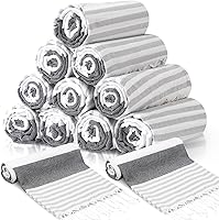 Vista 8 de Oudain 10 toallas turcas de playa de algodón a granel de secado rápido, 71 x 40 pulgadas, ligeras, sin arena, con borlas a rayas, para ducha