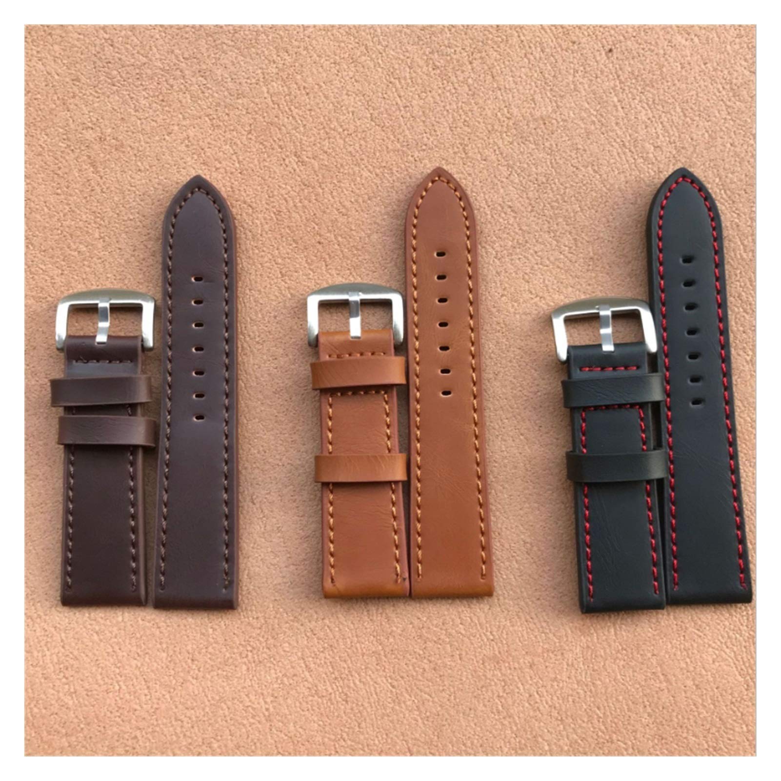 WMAMBZNDHP Mode Horlogeband Strap Sport Vintage Lederen Horlogeband Roestvrij Stalen Gesp Horloge Accessoires 18mm 20mm 22mm 24mm(Gray White Silver