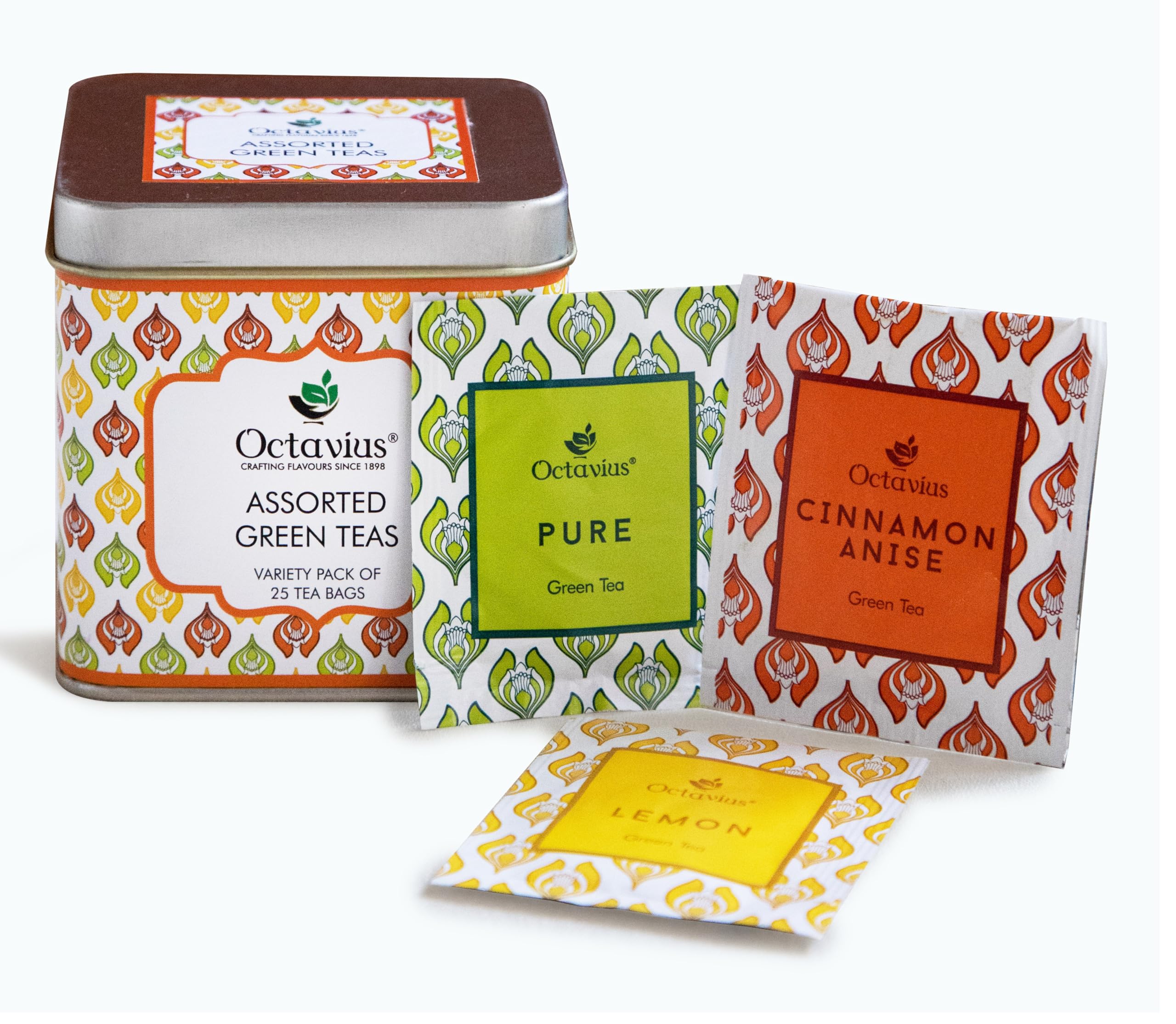 Octavius Tea Variety Pack – 25 Teabags | 3 Assorted Green Teas | Premium Green Tea Sampler | Refreshing & Healthy Tea Pack | Pack of 1