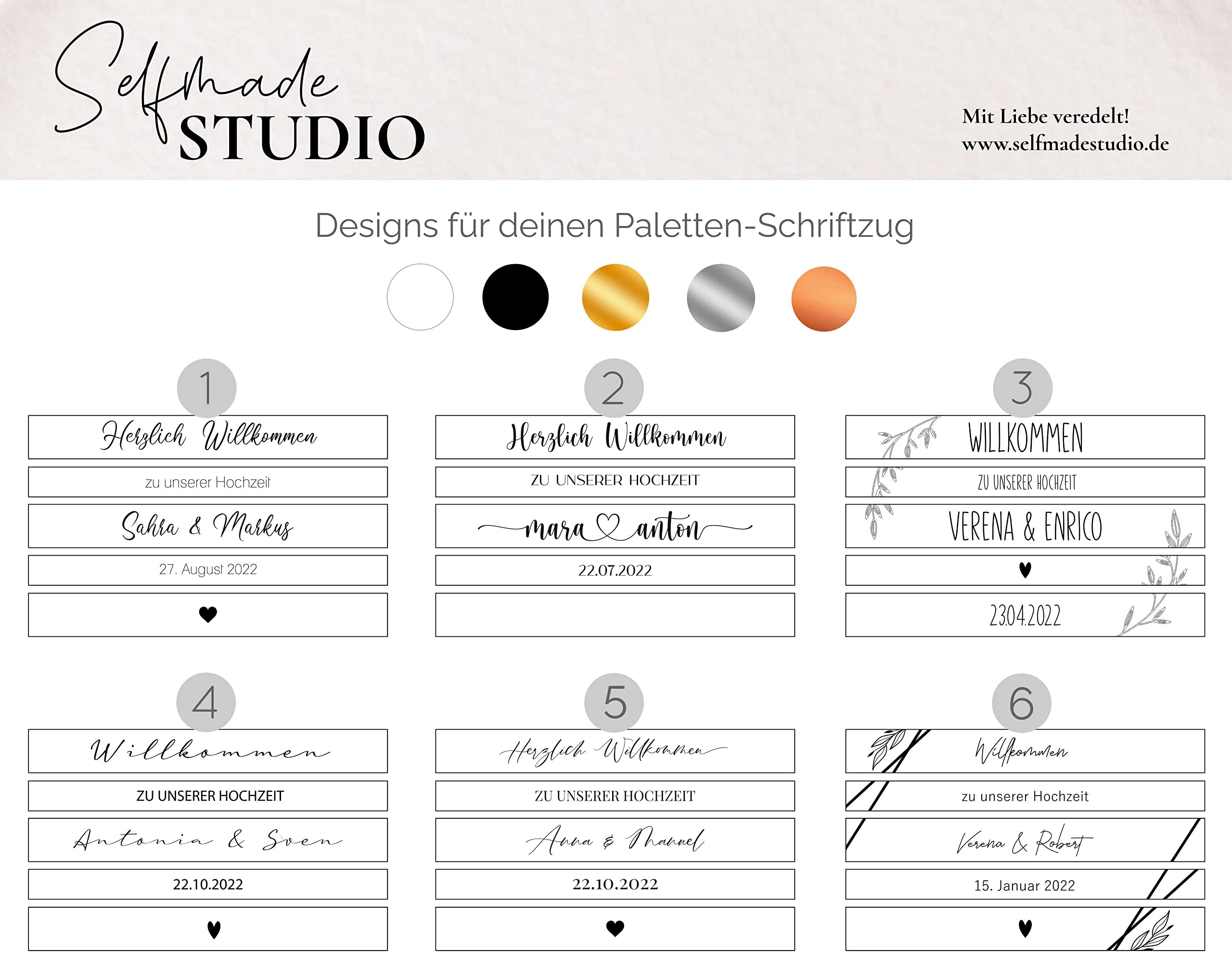 Palettenaufkleber personalisiert - Willkommen Schriftzug - Aufkleber Hochzeit 6 Designs | Hochzeitsaufkleber | Willkommensschild Hochzeit | Euro-Palette