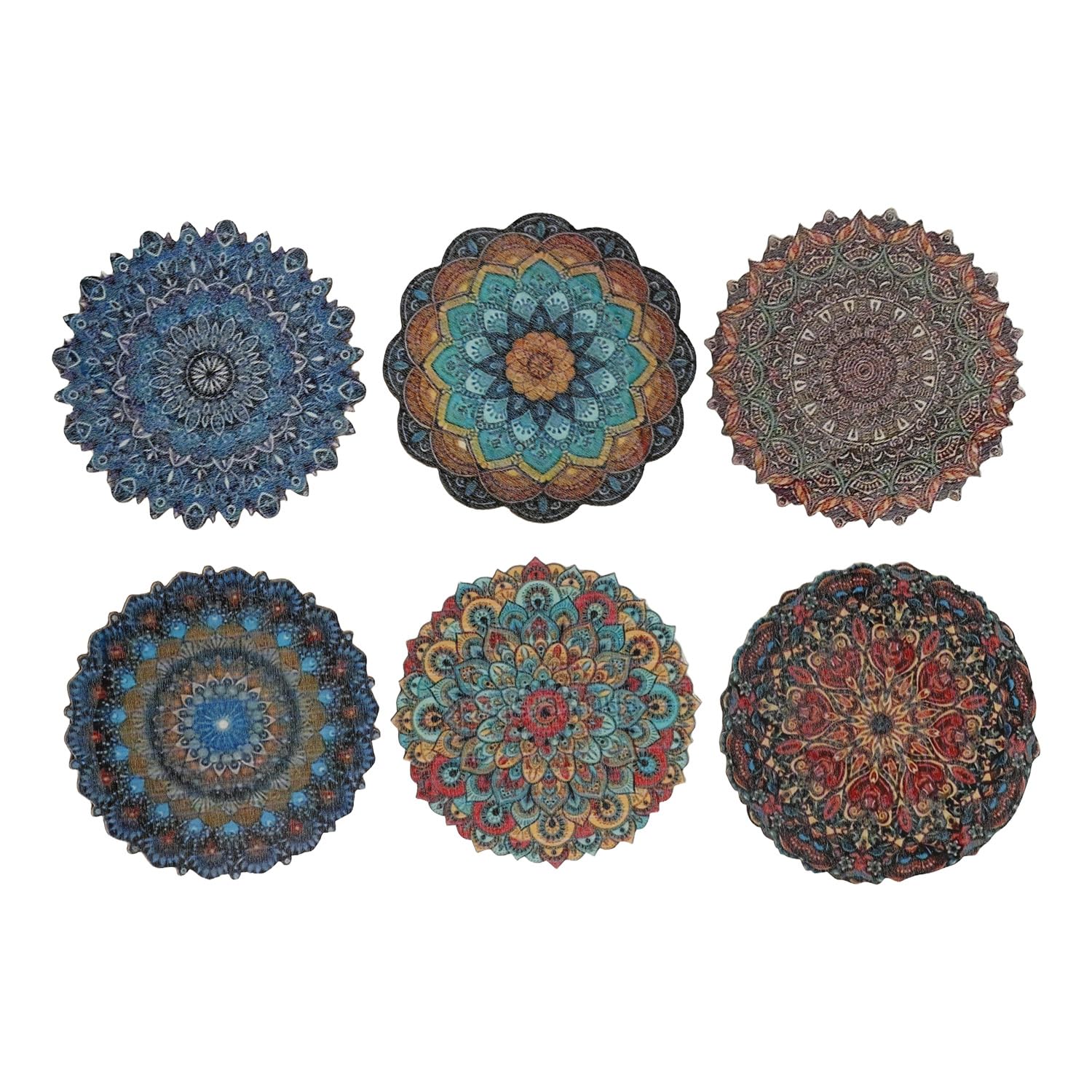Wellrun 6PCS Cork Coaster Set,Wooden Drink Coasters,Non-Slip Coasters for Kitchen,Dining Room,Home Decoration Use(Flower Design)