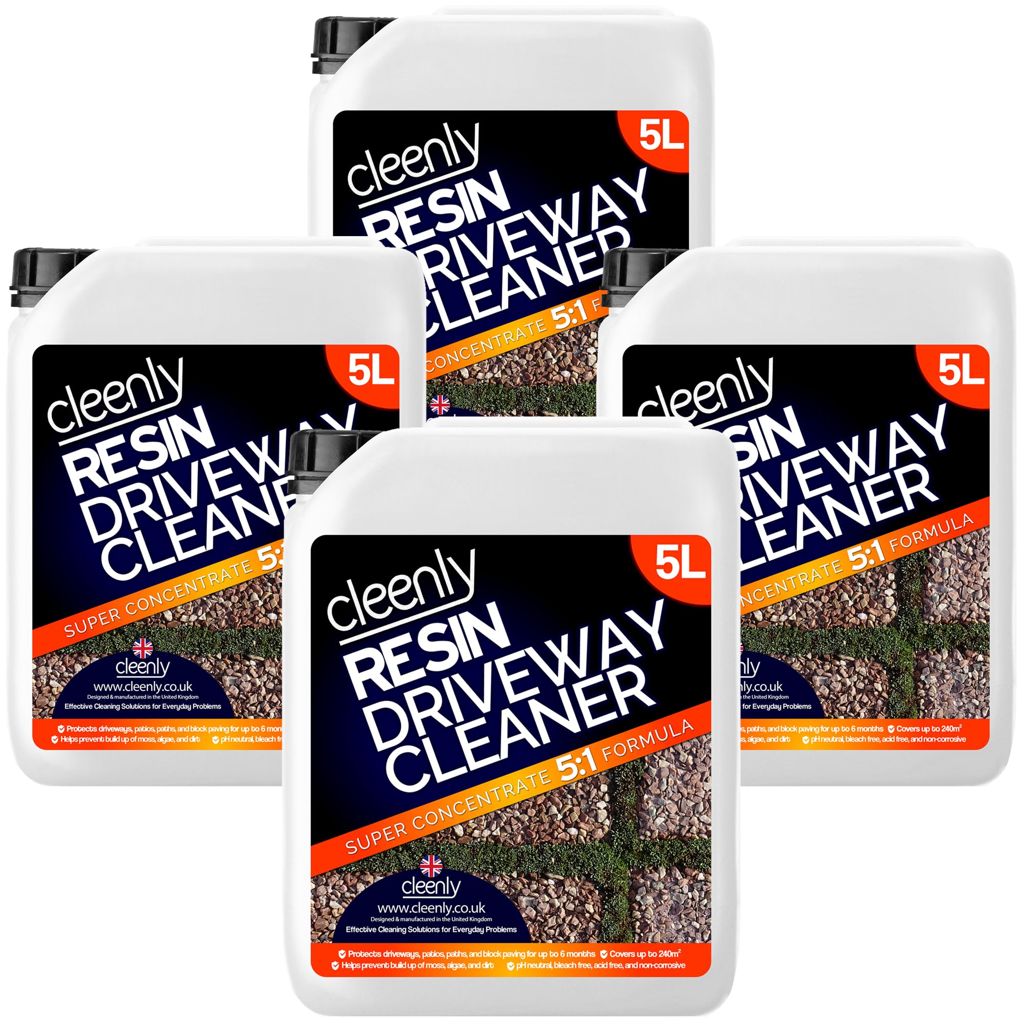 Cleenly Resin Driveway Cleaner 4 x 5L Simply Spray and Walk Away Free From Acid and Bleach Concentrated Mix 5:1 Covers 960sq Metres, Prevents Algae, Mould and Dirt, Pet and Child Safe Once Dry