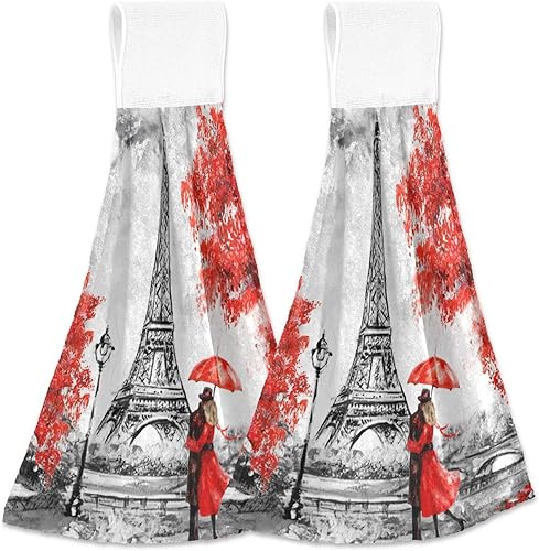 2 toallas de mano colgantes suaves y absorbentes, color rojo, para parejas, para cocina, baño, 2 unidades