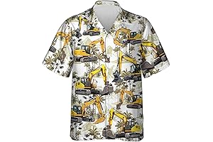 Construction Themed Vibrant Hawaiian Shirt Set for Men