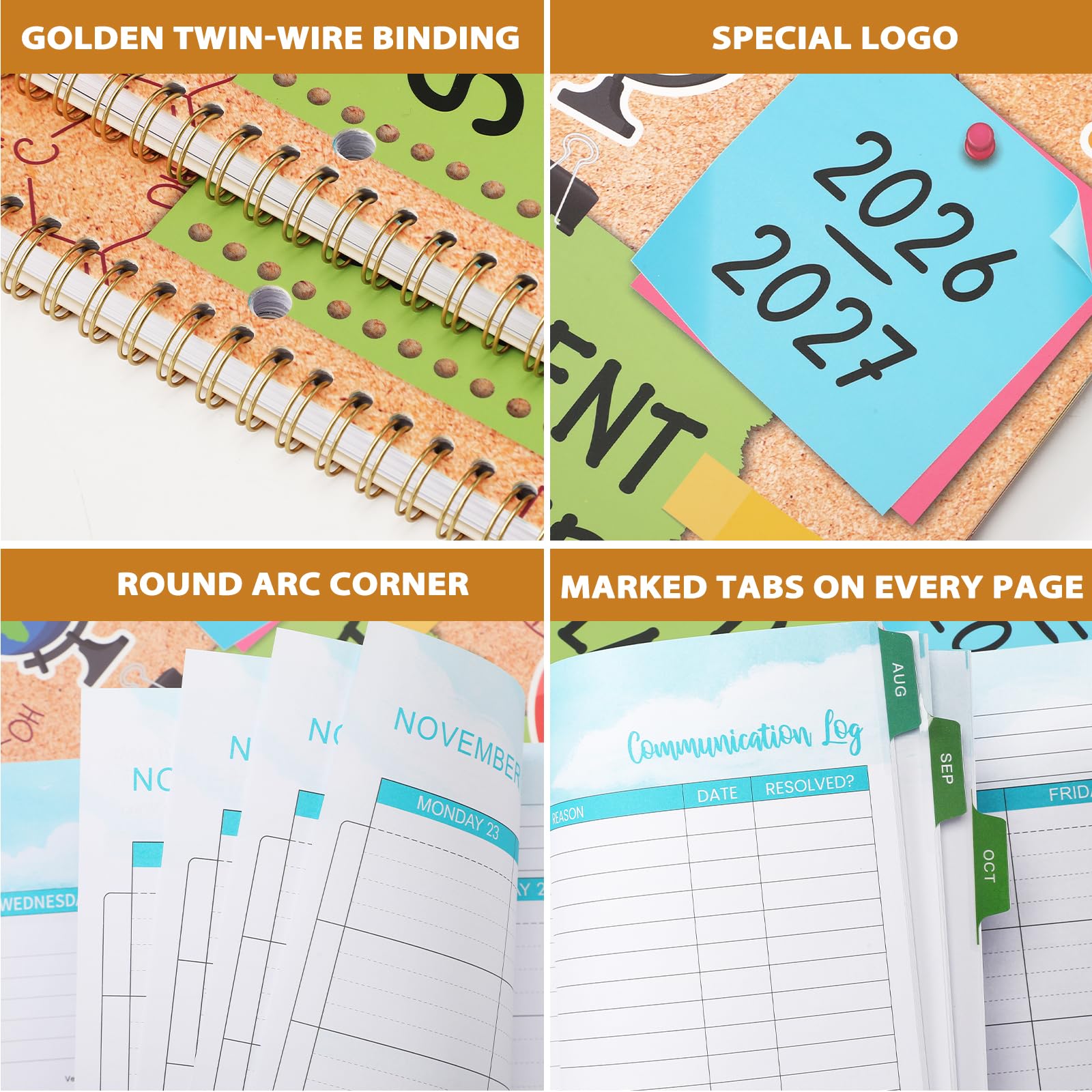 Schülerplaner 2026–2027 – akademischer Schülerplaner 2026–2027, August 2025 – Jun. 2026, 21,6 x 27,9 cm, Schulplaner mit Aufklebern, Wochenzielen, Tabs und 3-fach gelocht
