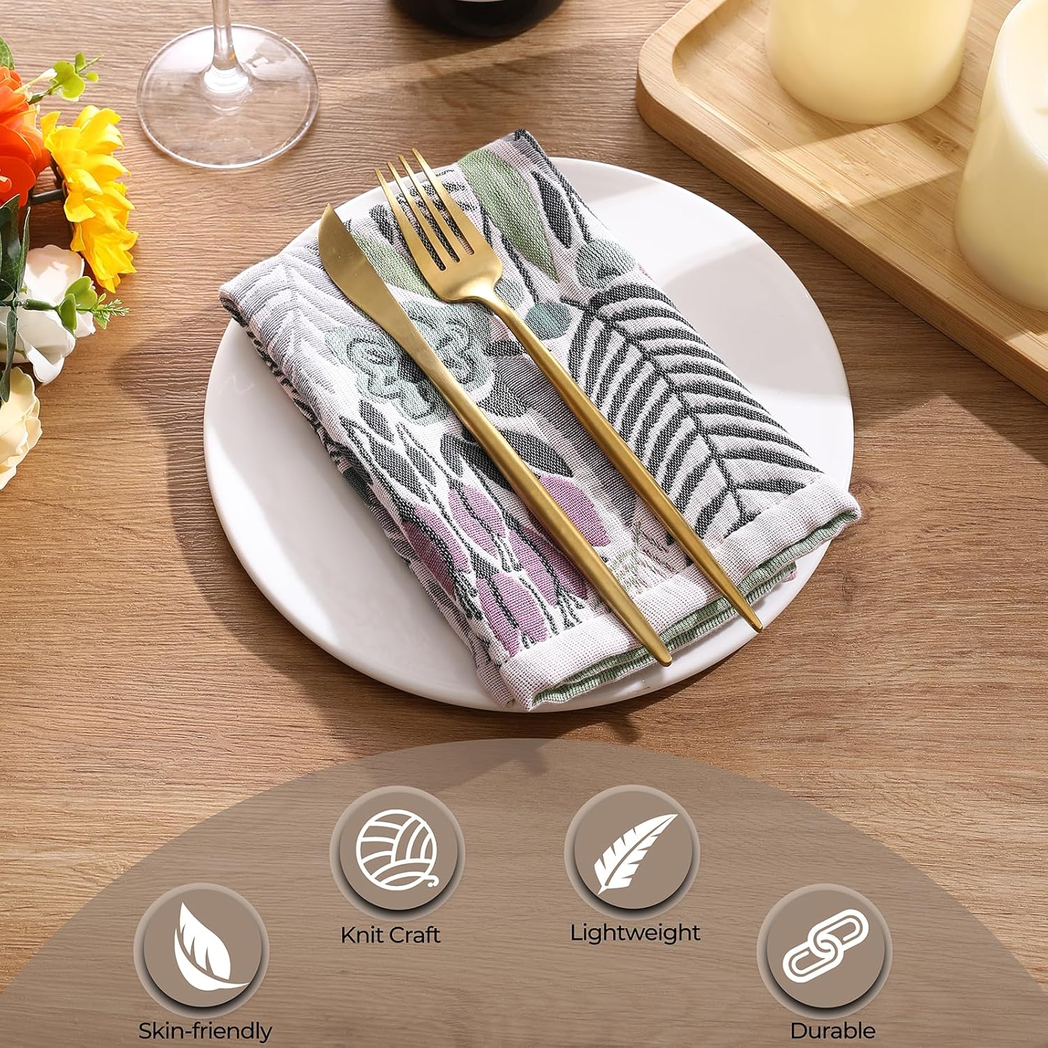 Cotton Kitchen Towels Set of 4, Quick Dry Sustainable Decorative Dish Towels for Kitchen Drying,Ultra Absorbent Reusable Cleaning Tea Towels,Pretty Hand Towels for Bathroom/Kitchen with Loop - Image 8