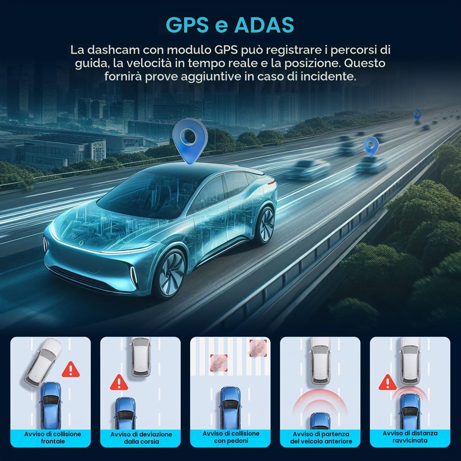 Inefala 4K Dashcam Specchietto 11,26''Touchscreen WiFi GPS con Scheda 64GB