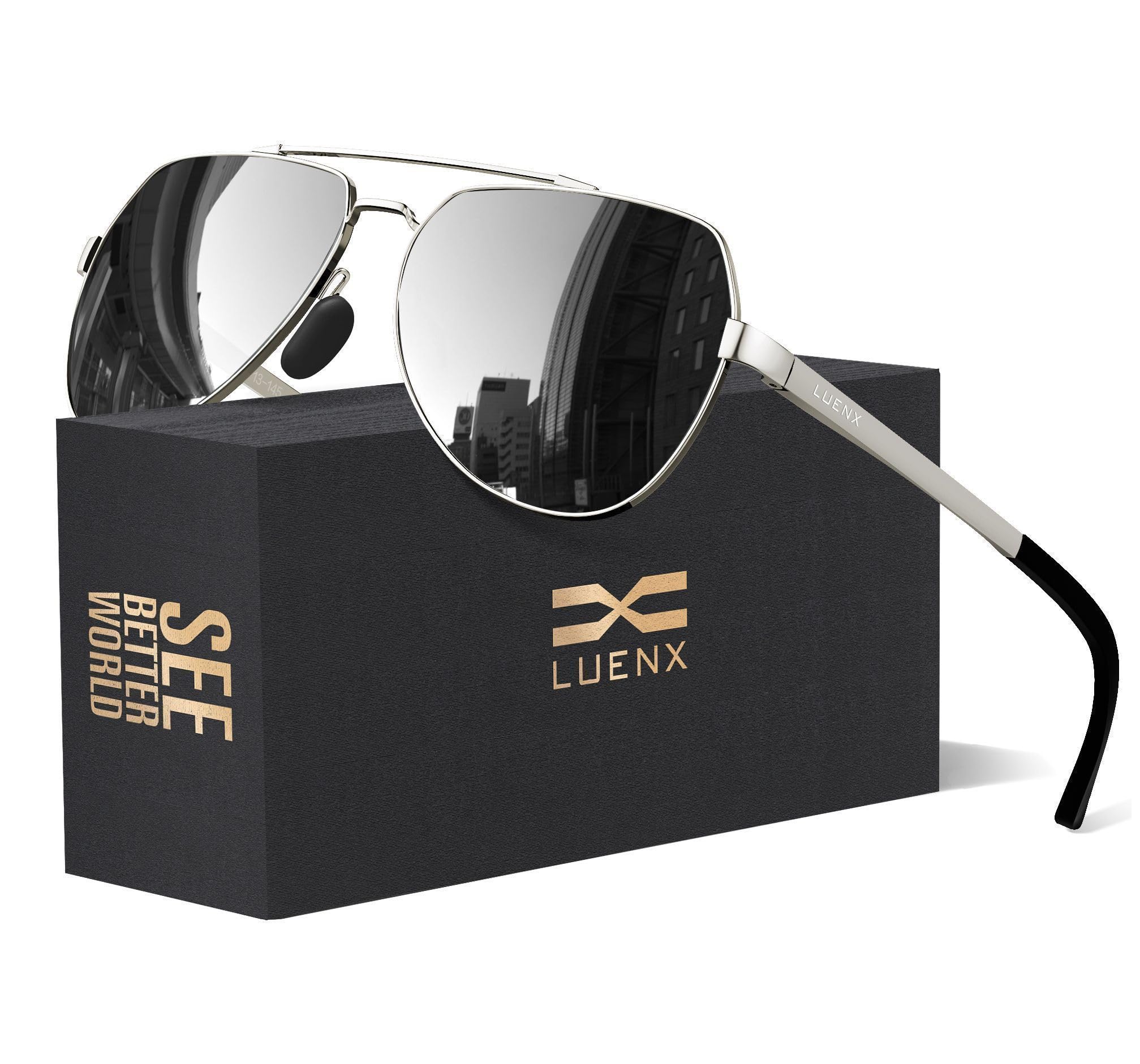 LUENX Aviator Sunglasses for Women Men Polarized Lens with Accessories - UV 400 Protection 60MM