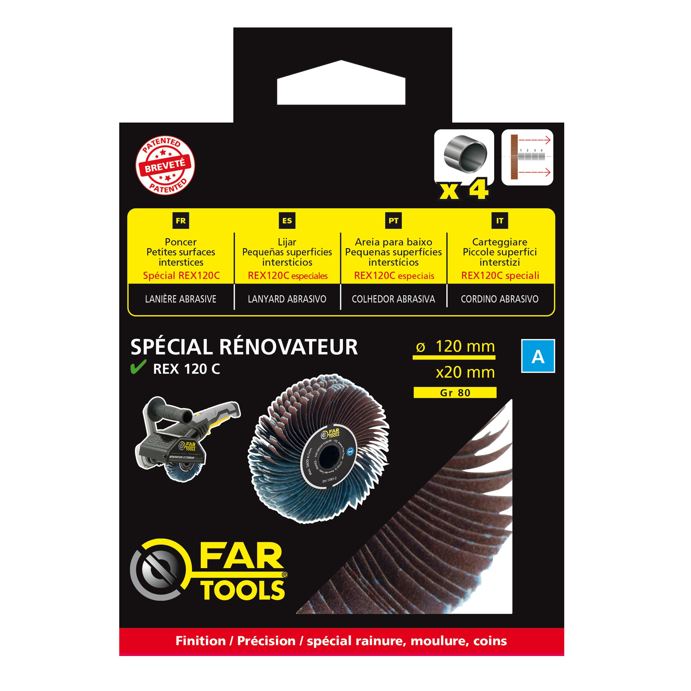 Fartools - Cepillo de precisión con tiras abrasivas, diámetro de 120 mm y 20 mm