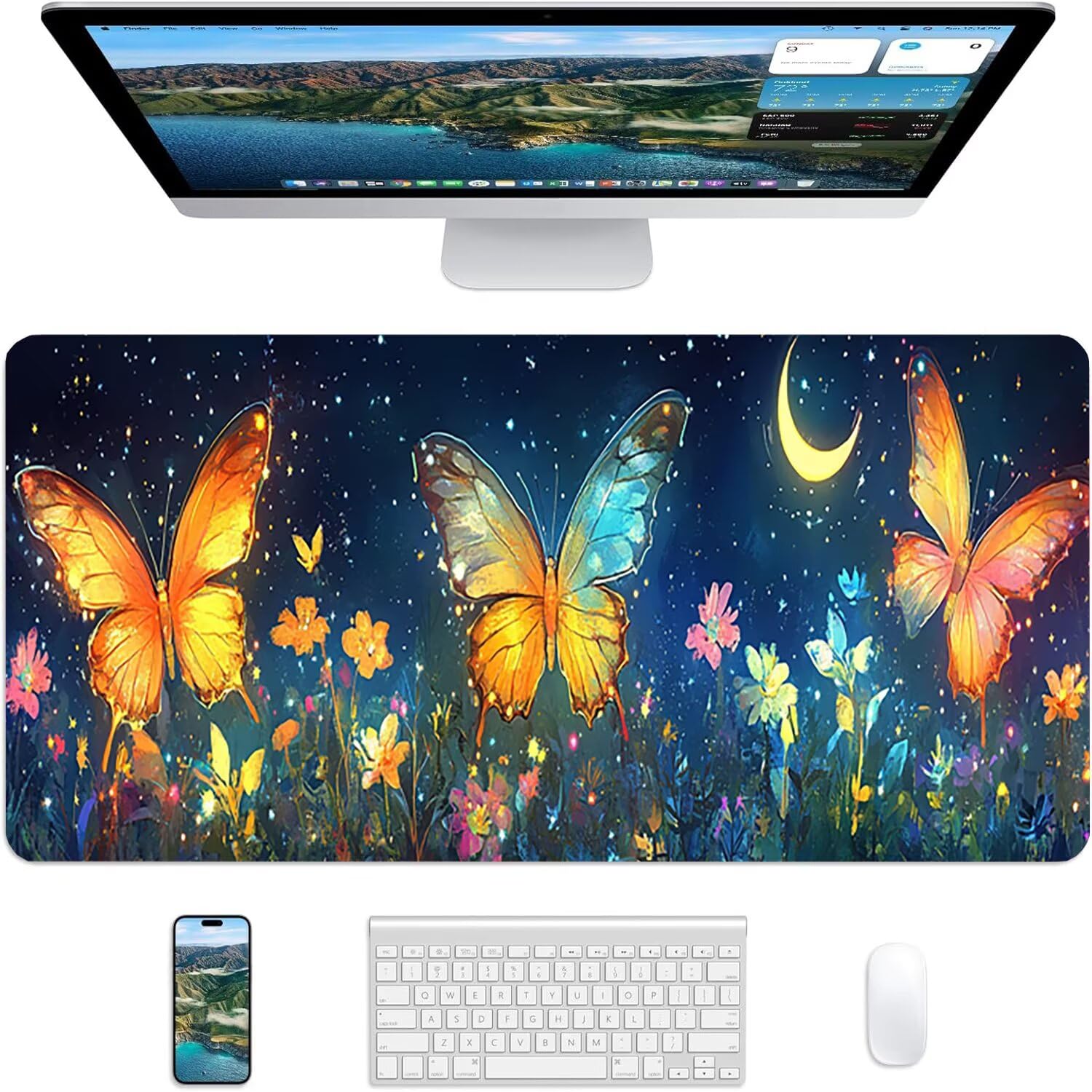 Generico Lejnlnng podkładka pod mysz do gier XXL -120 x 60 cm - wiśniowe kwiaty duża mata na biurko, wodoodporny krajobraz podkładka pod mysz z antypoślizgową gumową podstawą, do gier i biura JL-7832