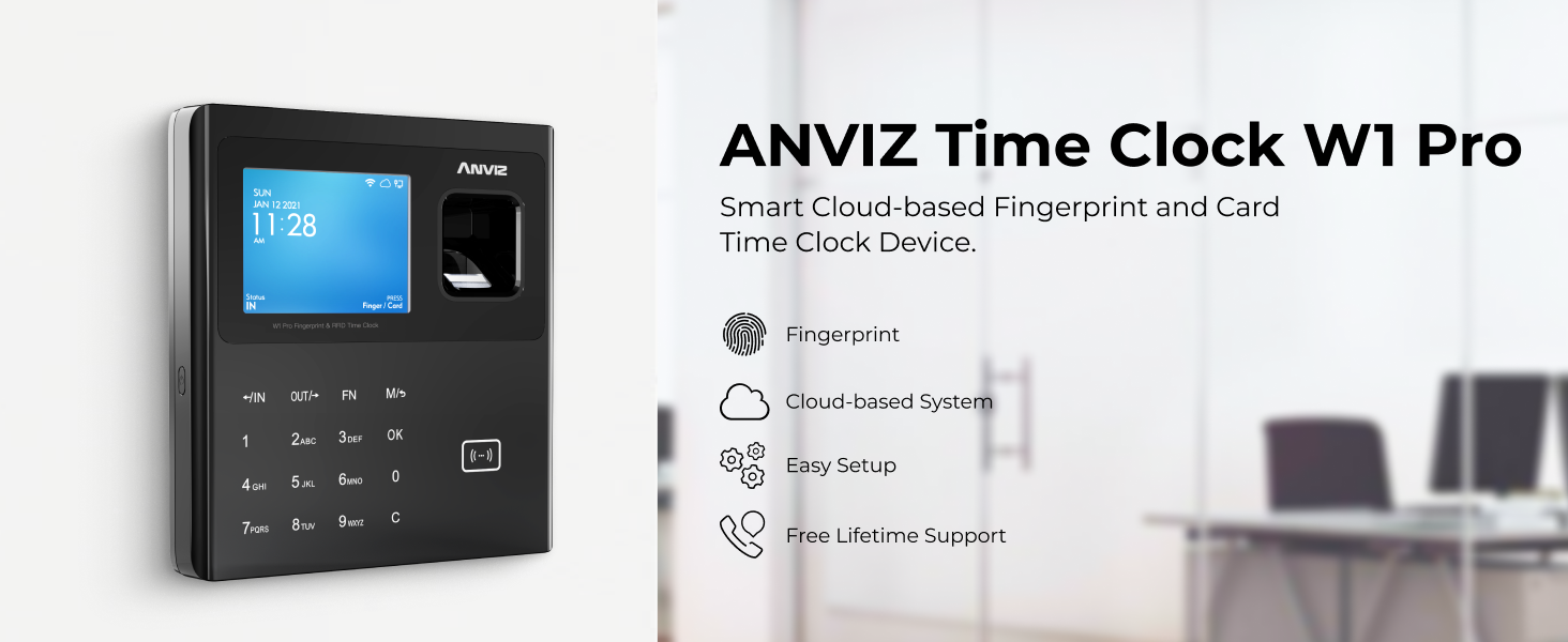 Card Machines For Small Business ANVIZ Time Clock W1 Pro  Anviz W1 Pro WiFi Biometric Time Clock Fingerprint No Monthly Fee 1Admin 1Device main image 1