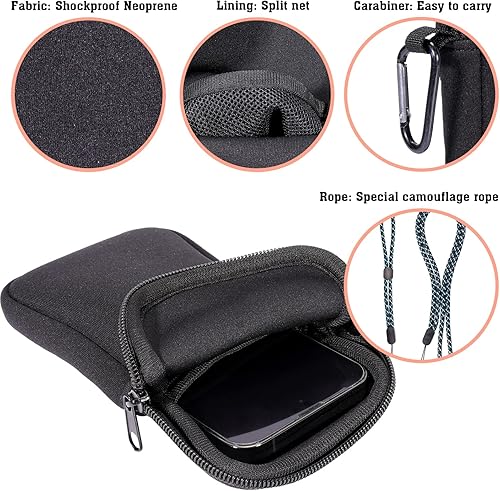 Miniatura 3 de Calcetín para teléfono, bolsa de neopreno universal resistente a golpes e impactos con mosquetón y correa de cordón, funda para senderismo y viajes,