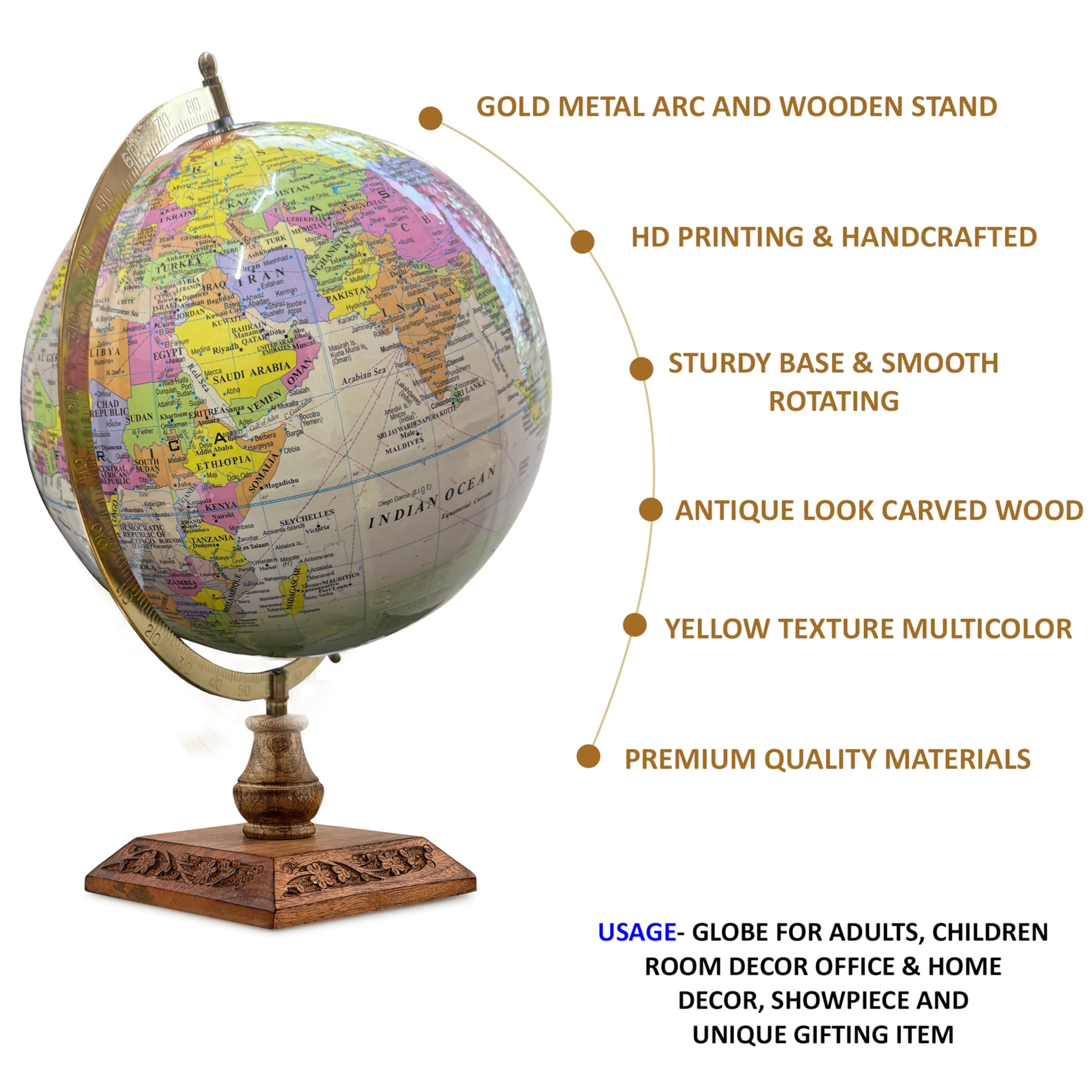 GLOBE DADDY Rotating World Globe 12 Inch with Metal Arc and Wooden Stand for Home Décor, Office Decor and Decorations items, Birthday, Party Gifts and Anniversary.(tiranga) 1