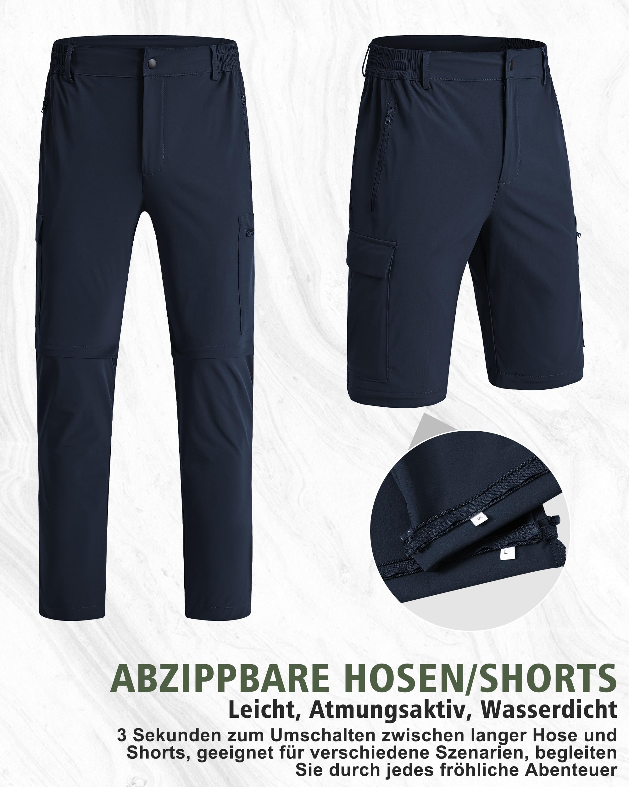 Wanderhose Herren Zip Off Abnehmbar Leicht Arbeitshosen Männer Kurz Wasserdicht Trekkinghose Herren Schnell Trockend Multi Taschen